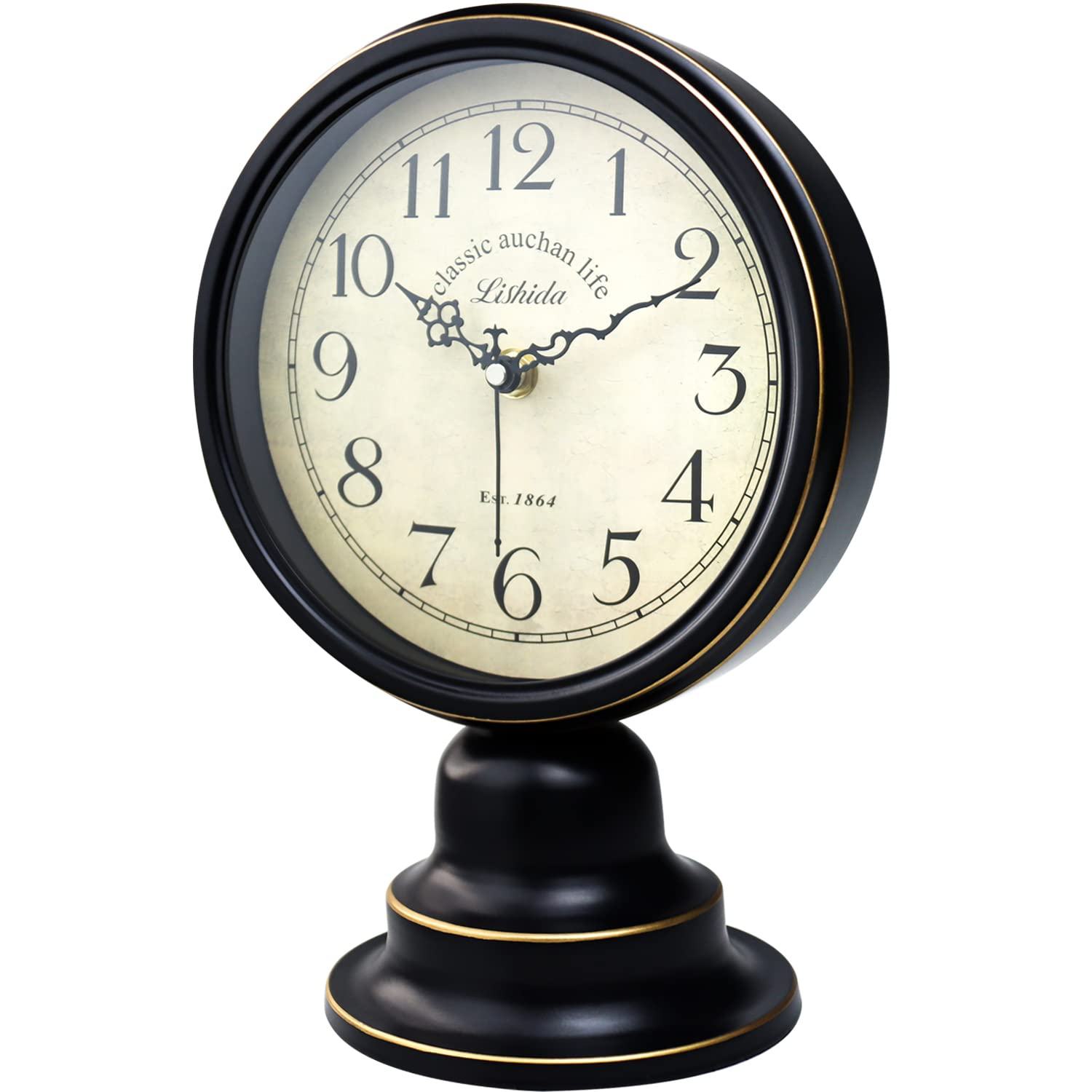 Mid Century Modern Desk Clock for Bedroom Kitchen Vintage Table Clock Mantel Desktop Farmhouse Tabletop Metal Clock for Office Living Room Silent Decor Battery Operated Black Clock