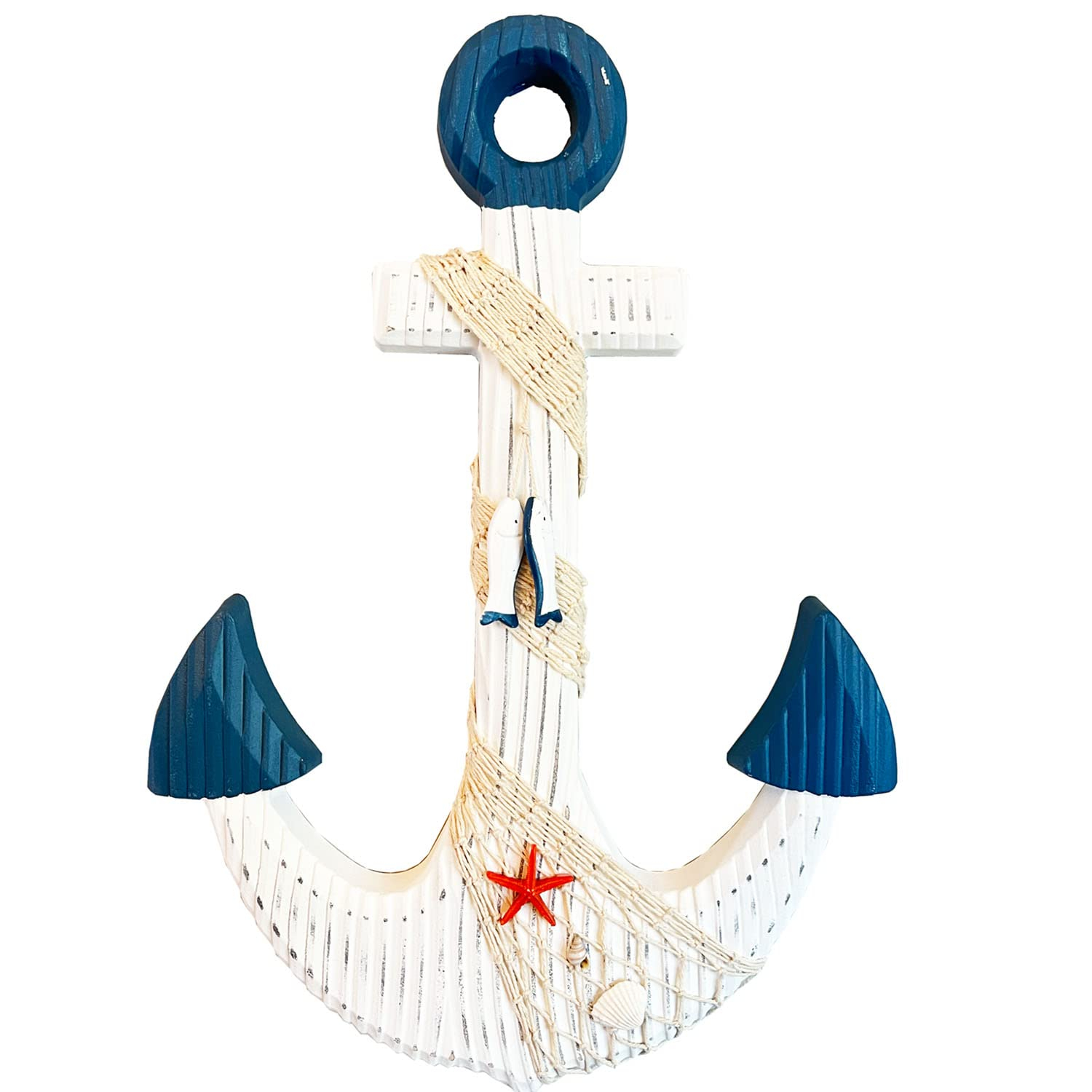 Grace Home Wooden Decorative Anchor with Rope and Crossbar, Wood Nautical Decor Anchor Wall Hanging Ornament Plaque, 18’’H