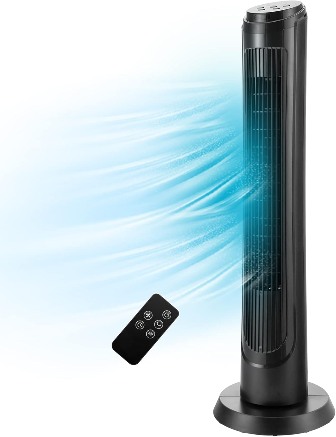 Topcobe 40" Tower Fan with Remote 75˚ Oscillating Fan with 3 Wind Modes and 4 Wind Speeds, Smart Floor Fans for Bedroom, Standing Bladeless Fan, Black