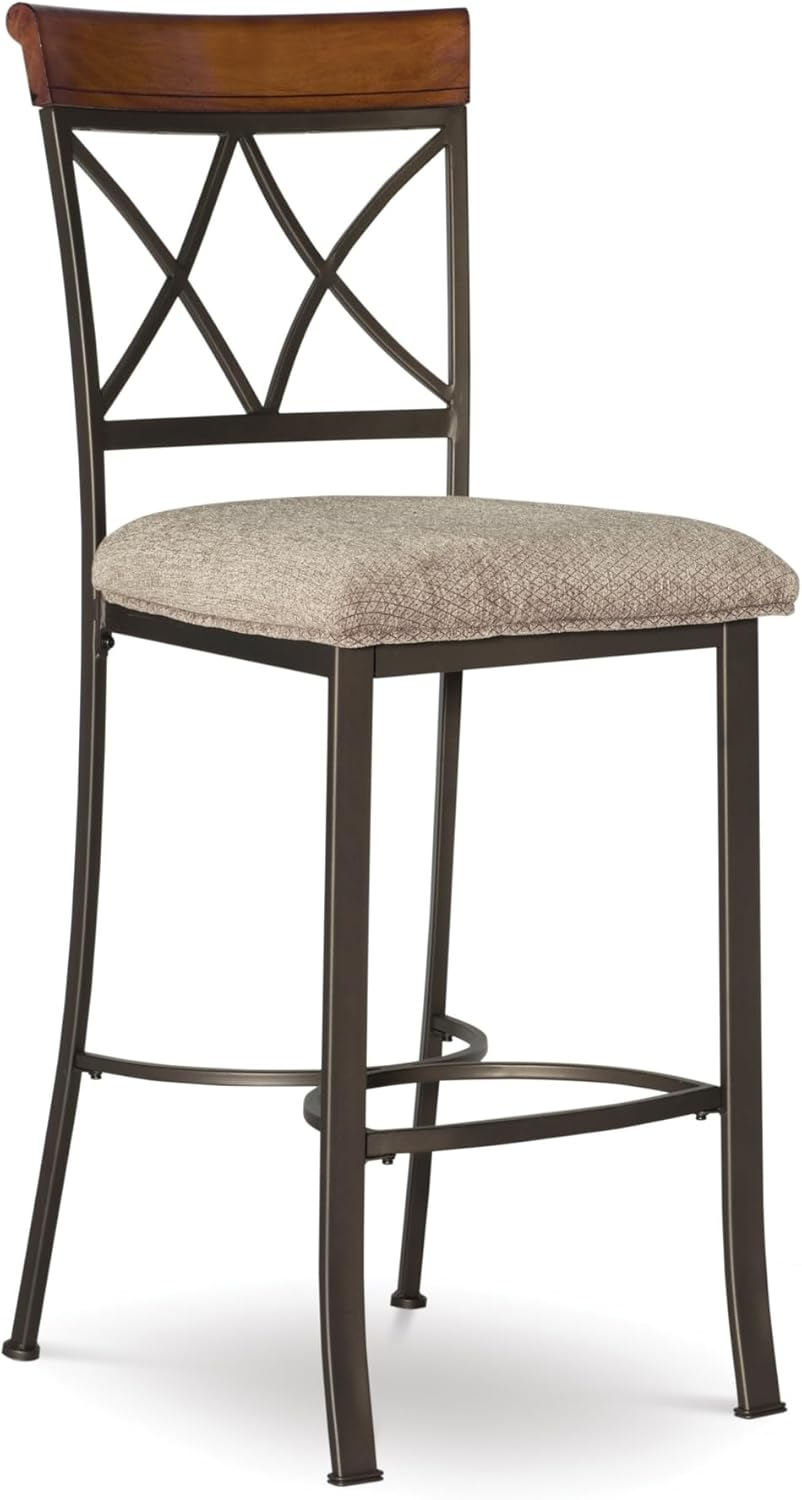 Linon Hamilton Metal Bar Stool Padded Beige Seat Wood Trim in Matte Pewter