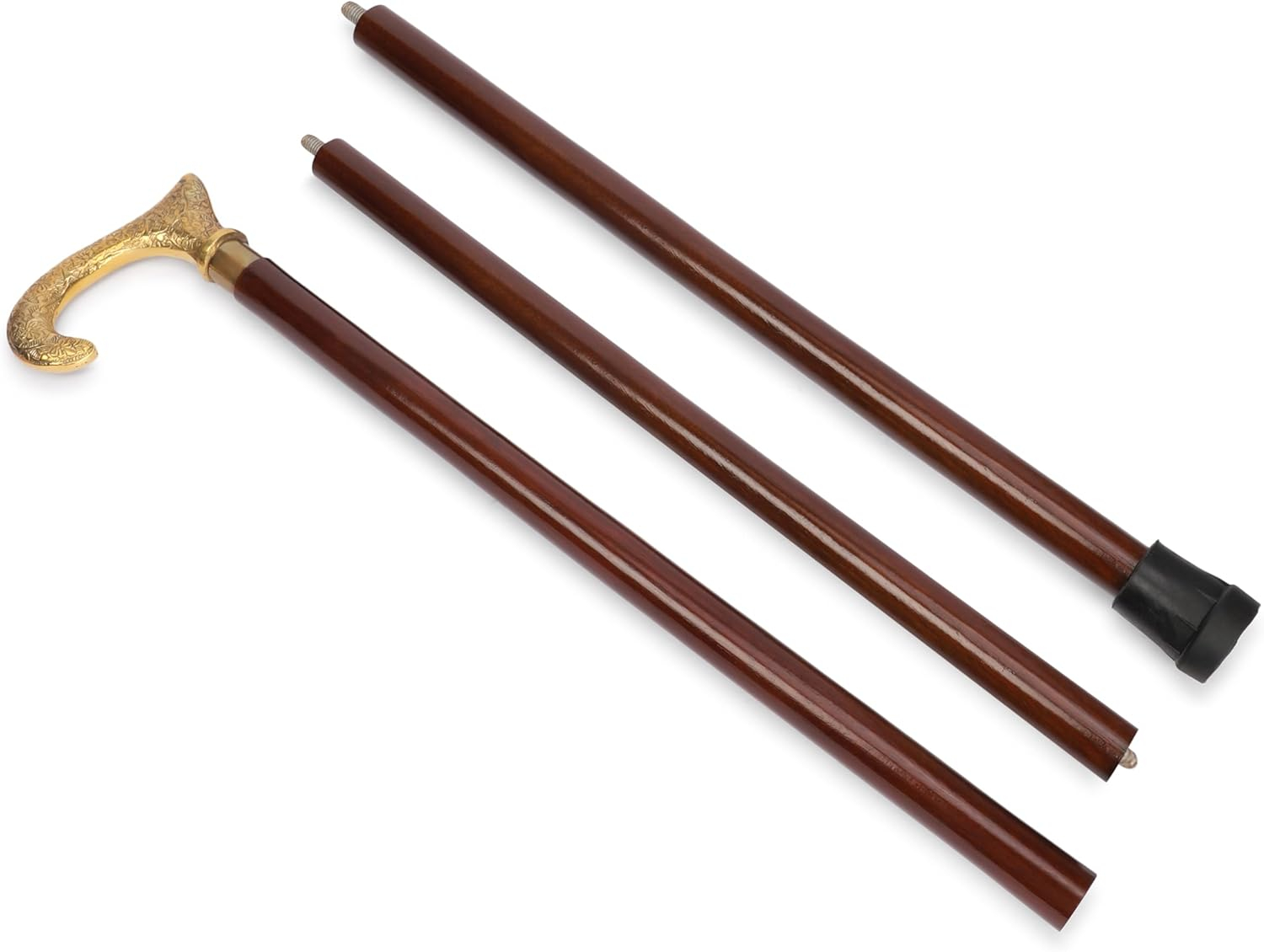 Ajuny Walking Sticks for Men Women Seniors Durable Folding Wooden Canes T Shape with Decorative Brass Handle Golden Finish Wood Cane 36 inch