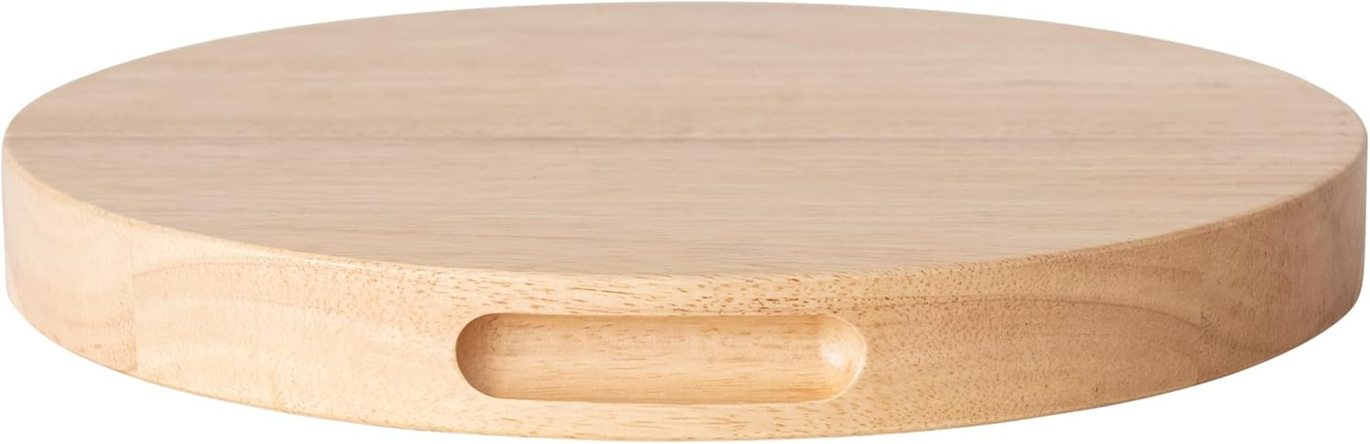 Creative Co-Op Round Rubberwood Cheese and Cutting Board with Handles, Natural