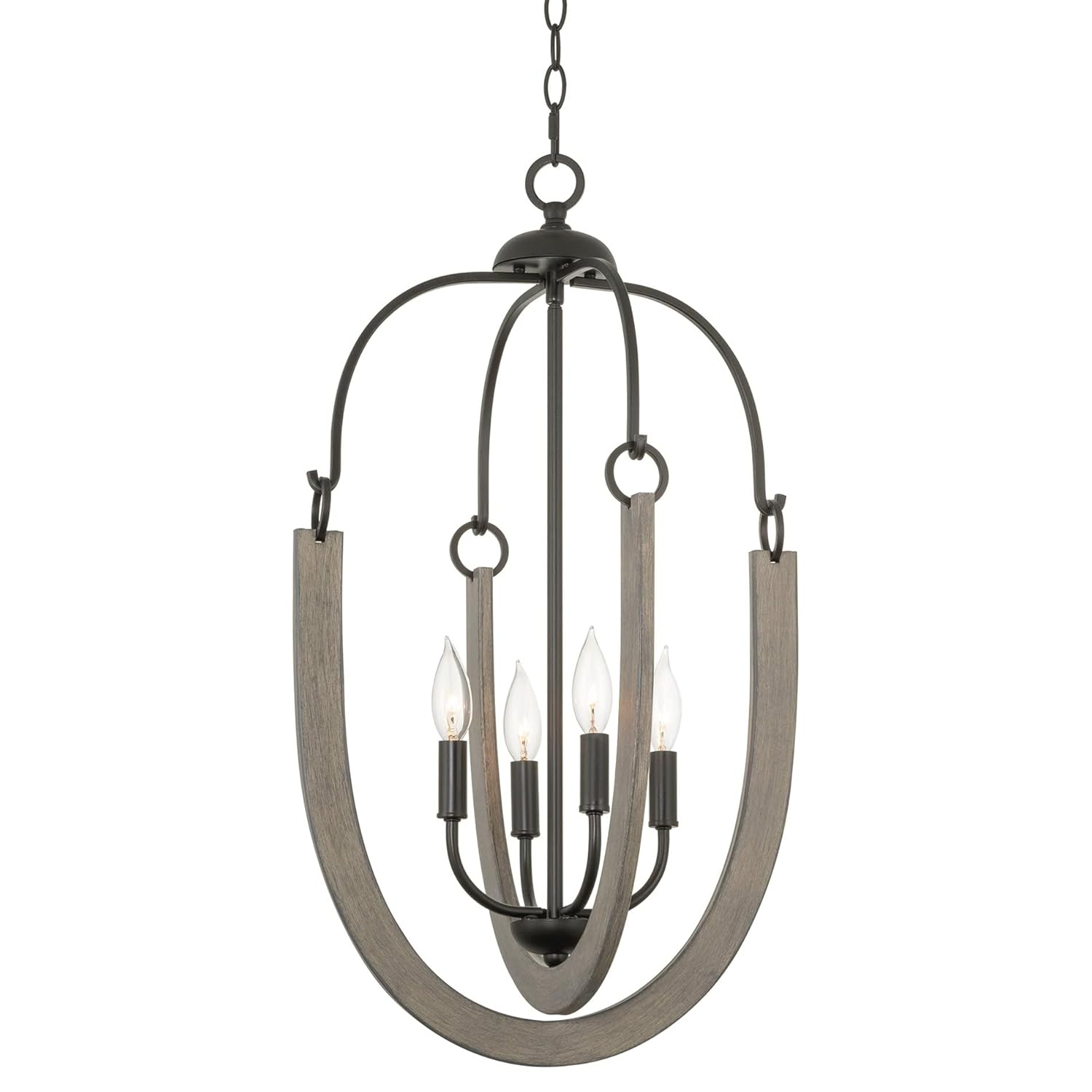 Kira Home Daphne 28" 4-Light Farmhouse Pendant Light, Gray Oak Wood Style + Black Finish