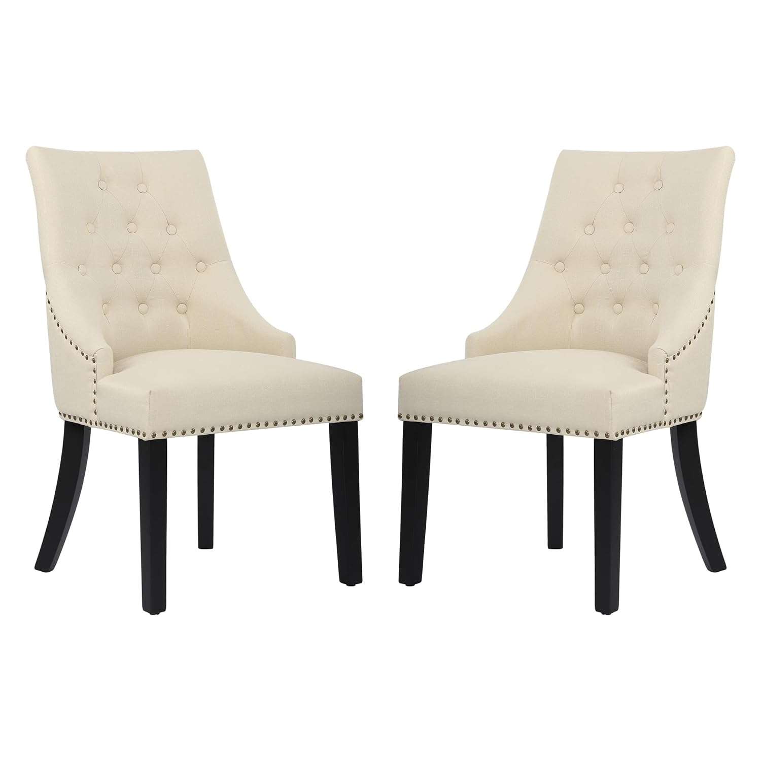 Xayoca Dining Chairs Set of 2,Upholstered Velvet Dining Room Chairs with Button-Tufted Decoration,Modern Kitchen Chairs with Nailhead Solid Wood Legs for Kitchen/Bedroom/Dining Room（Beige）
