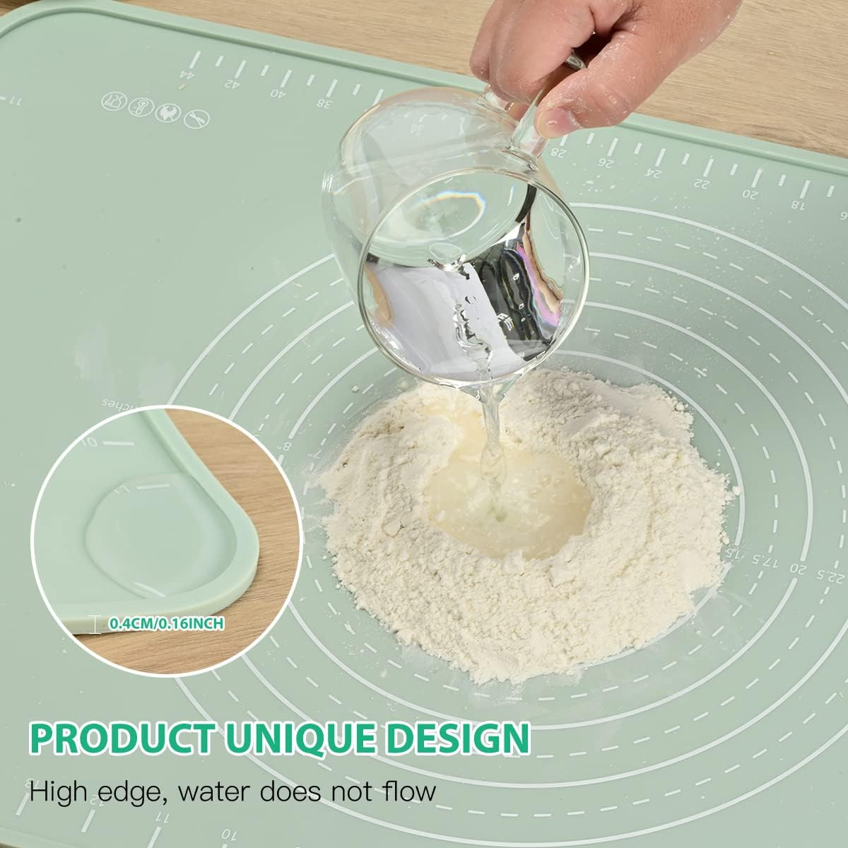 Silicone Pastry Mat 24"*16" Extra Thick Non Stick Baking Mat Food Grade Silicone Dough Rolling Bake Mat with Edge Heightening