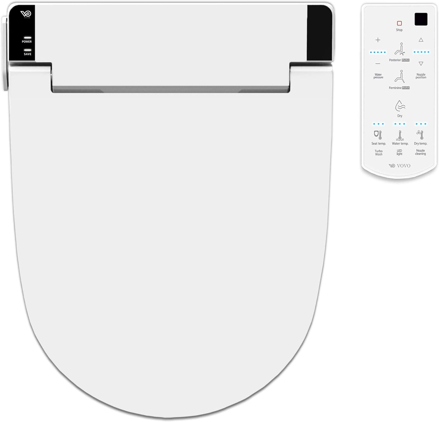 VOVO STYLEMENT VB-6100SR Electronic Bidet, Round, UV LED Sterilization, Heated Seat, Warm Dry and Water, Self Cleaning Full Stainless Nozzle, Made in Korea - White