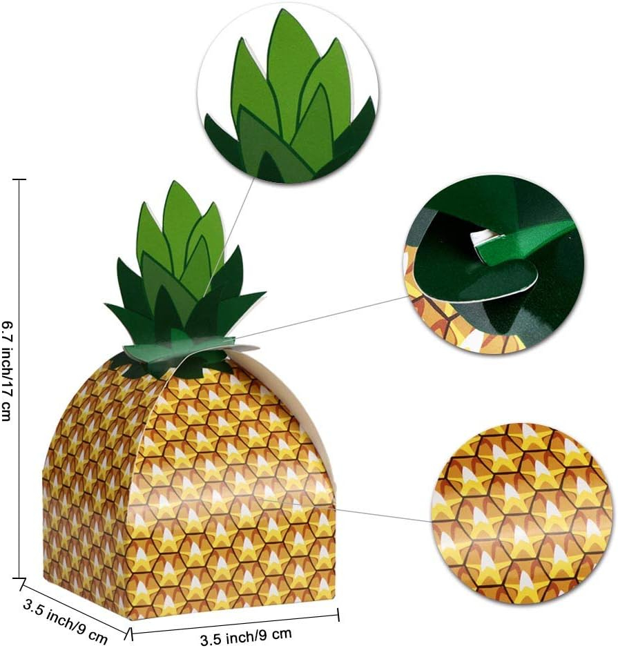 50pcs Pineapple Favor Boxes 3D Large Pineapple Party Favors Bags for Hawaiian Luau Pineapple Theme Party Decorations Summer Tropical Party Supplies