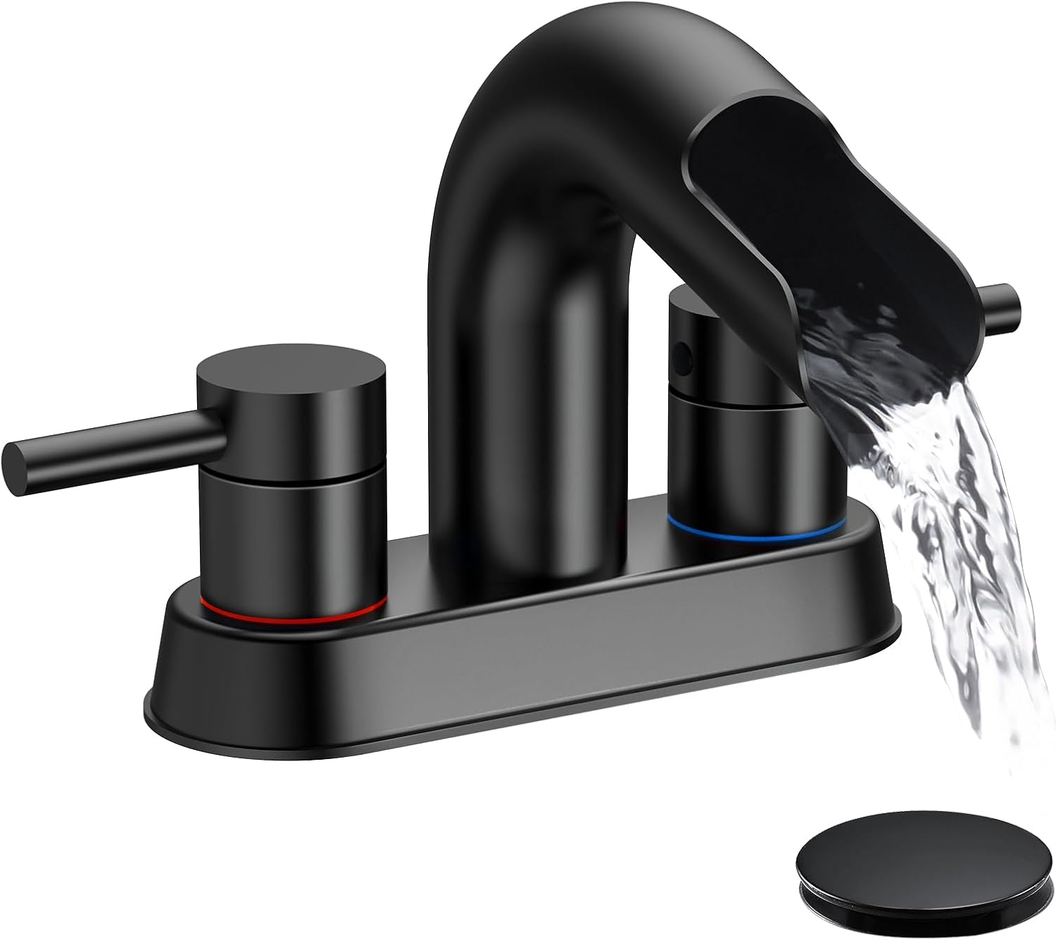 Qomolangma Waterfall Bathroom Faucets 2 or 3 Holes 2 Handles - Black Bathroom Sink Faucets Widespread with Pop Up Drain, Lavatory Mixer Tap with Deck Mount Plate for Bathroom Sink RV Vessel Basin