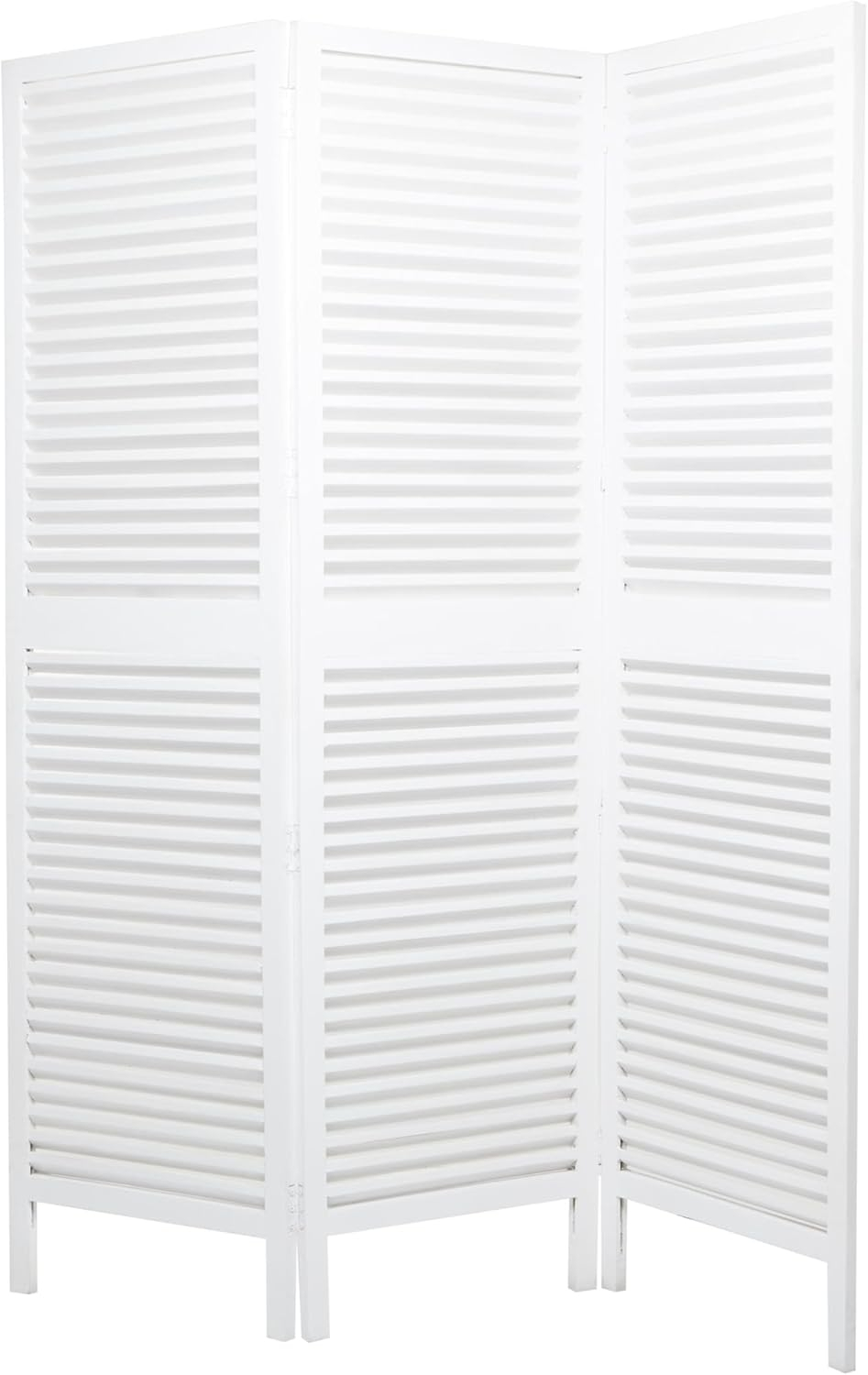 Deco 79 Wood Partition Room Divider Screen Washed Shutter Top 3 Panel Privacy Screen with Gray Distressing, Room Partition 47" x 1" x 67", White