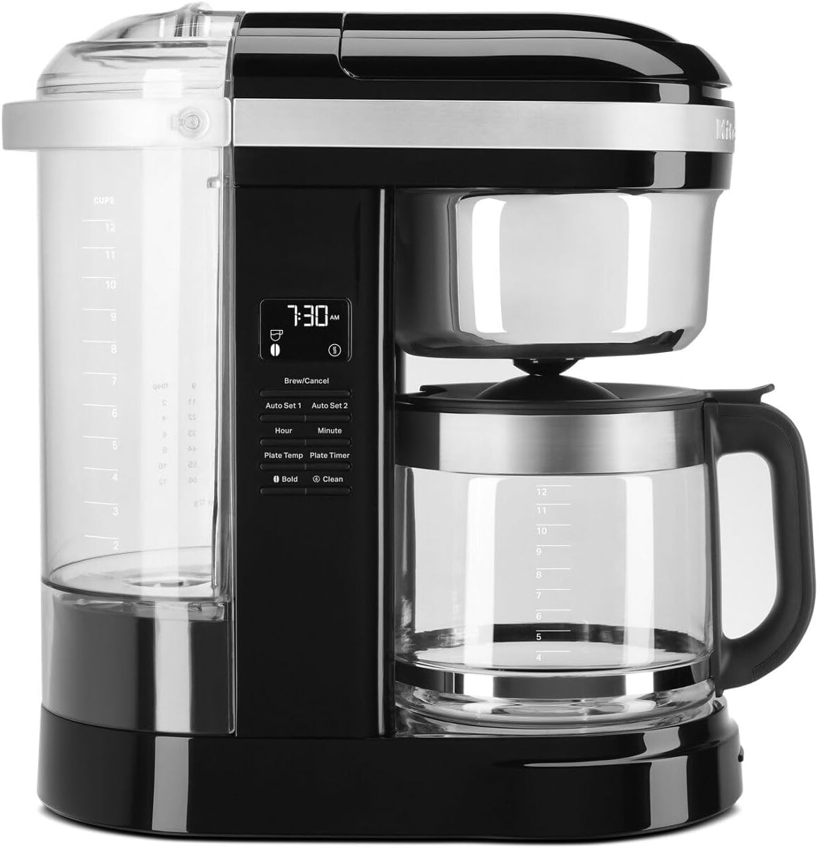 KitchenAid 12 Cup Drip Coffee Maker with Spiral Showerhead and Programmable Warming Plate, Onyx Black, KCM1209