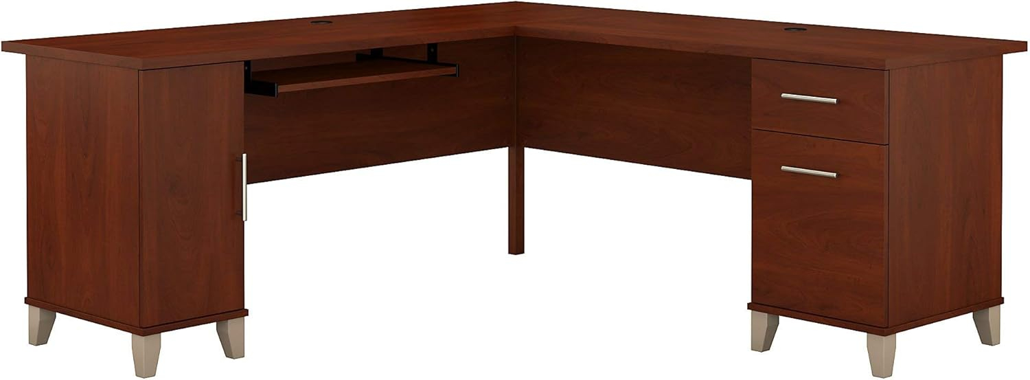 Bush Furniture Somerset 72" L Shaped Desk with Storage, Hansen Cherry