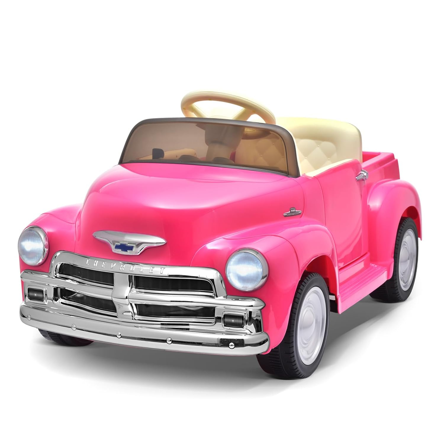 Joywhale 12V Kids Ride on Car Licensed Chevrolet 3100 Pickup Battery Powered Motorized Electric Car,with 7AH Big Battery,2.4G Remote Control,3-Speeds,Storage Space,Music,Retro Style,Black