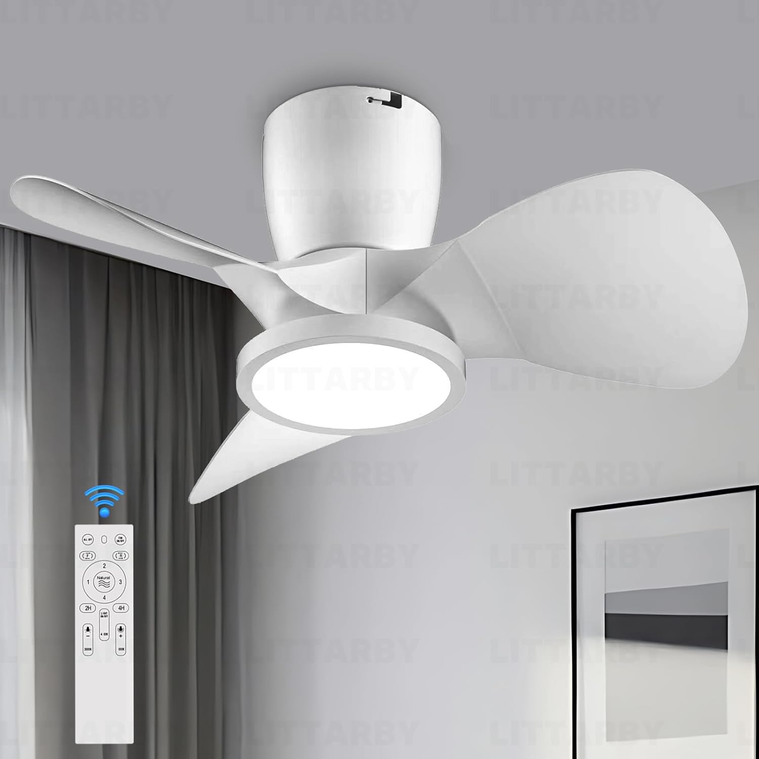 Ceiling Fans with Lights and Remote, 24 Inch Reversible Black Modern Dimmable 3CCT Flush Mount Ceiling Fans, Small Low Profile Ceiling Fan with Light for Bedroom, Kitchen, Living/Kids/Dining Room