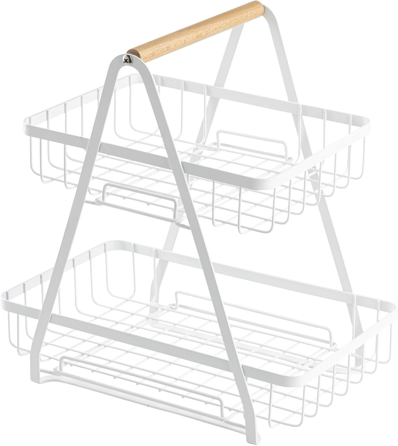 White Metal Two-Tier Food Display with Wooden Handle