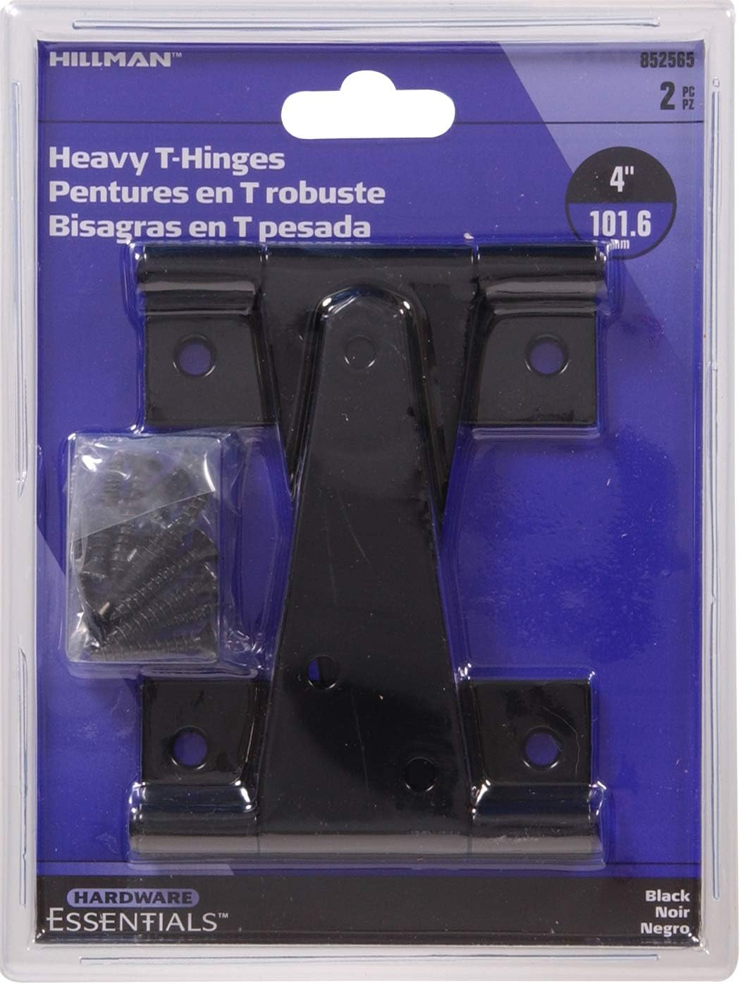 Heavy Duty Black Steel 4" T-Hinges - 2 Pack