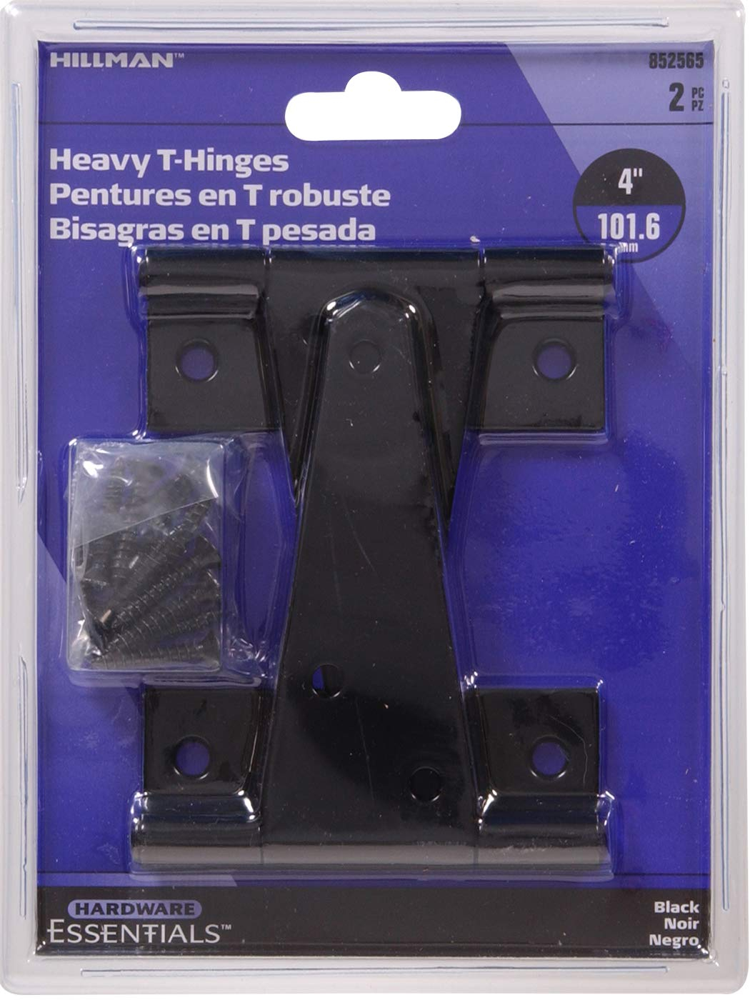 Heavy Duty Black Steel 4" T-Hinges - 2 Pack