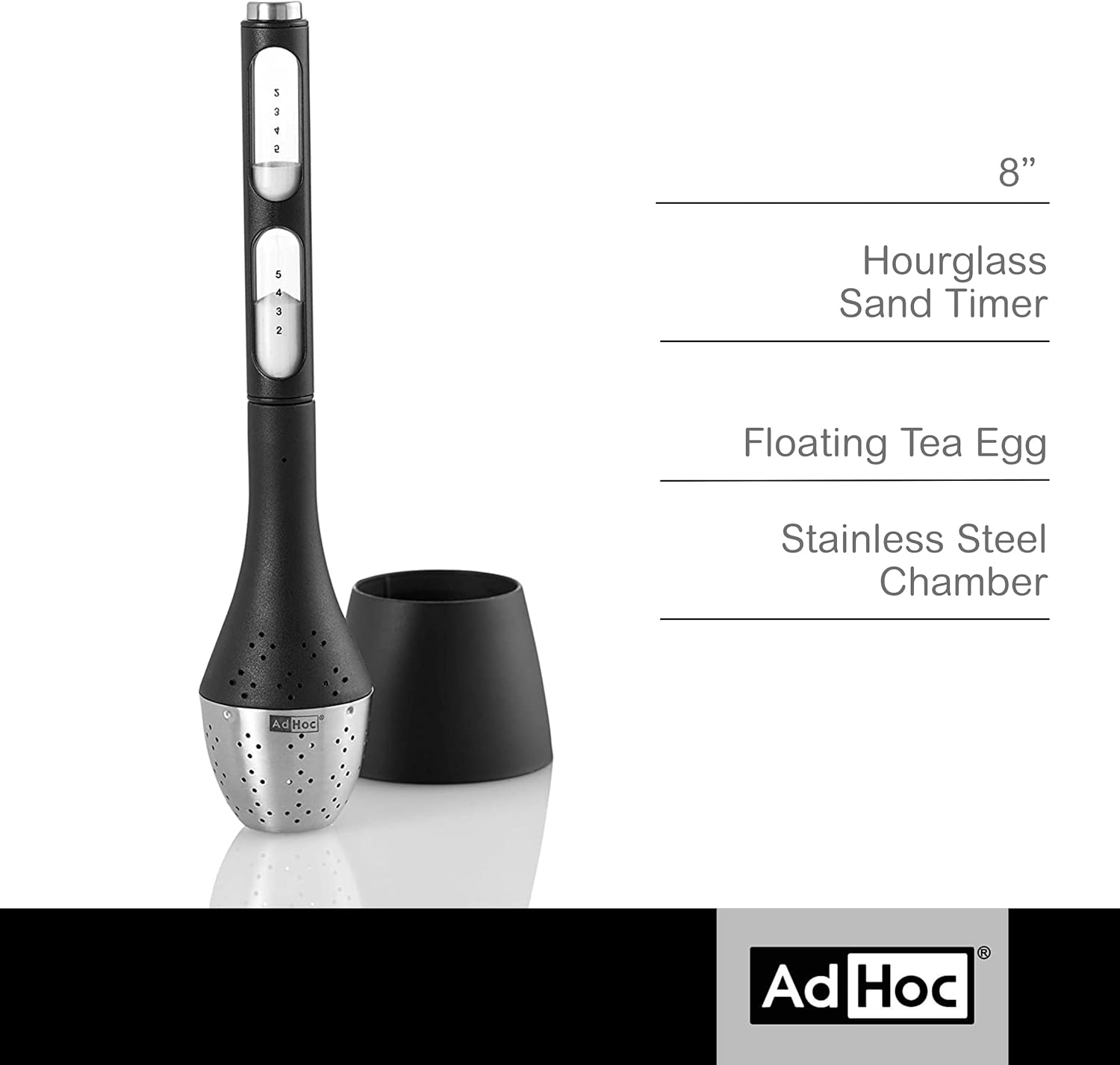 AdHoc Santea Floating Loose Leaf Tea Infuser withMagnetic Hourglass , Black/Silver Stainless Steel