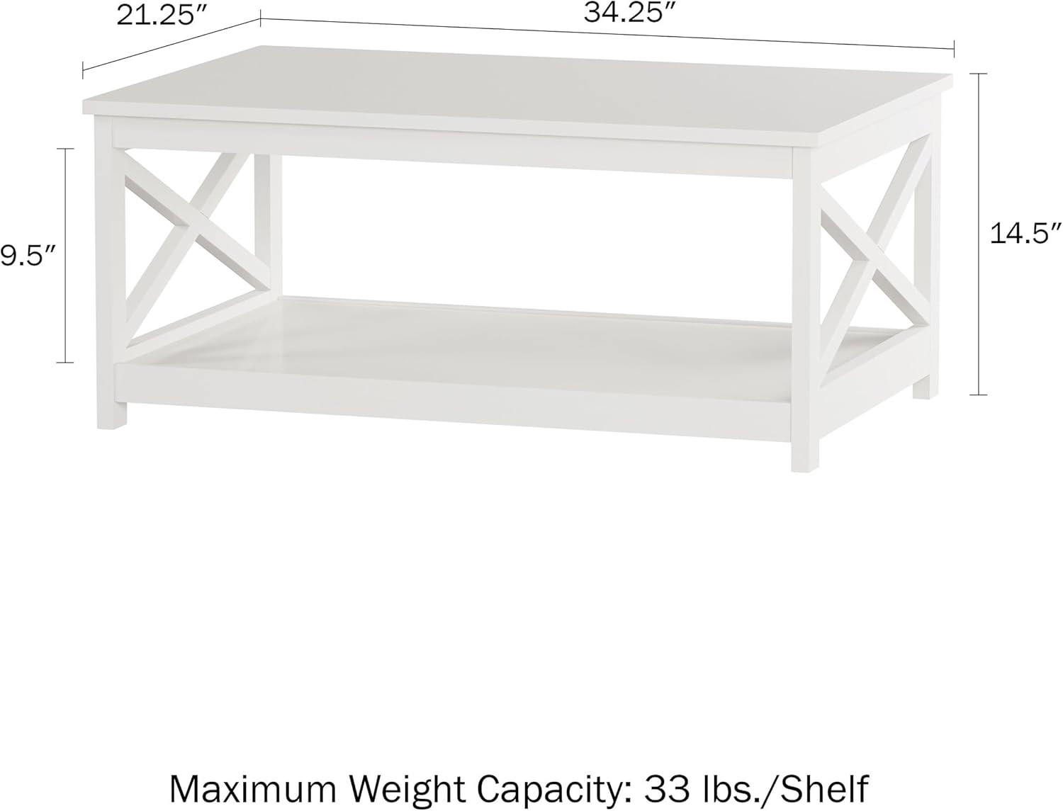 White MDF Rectangular 2-Tier Coffee Table with X-Leg Design