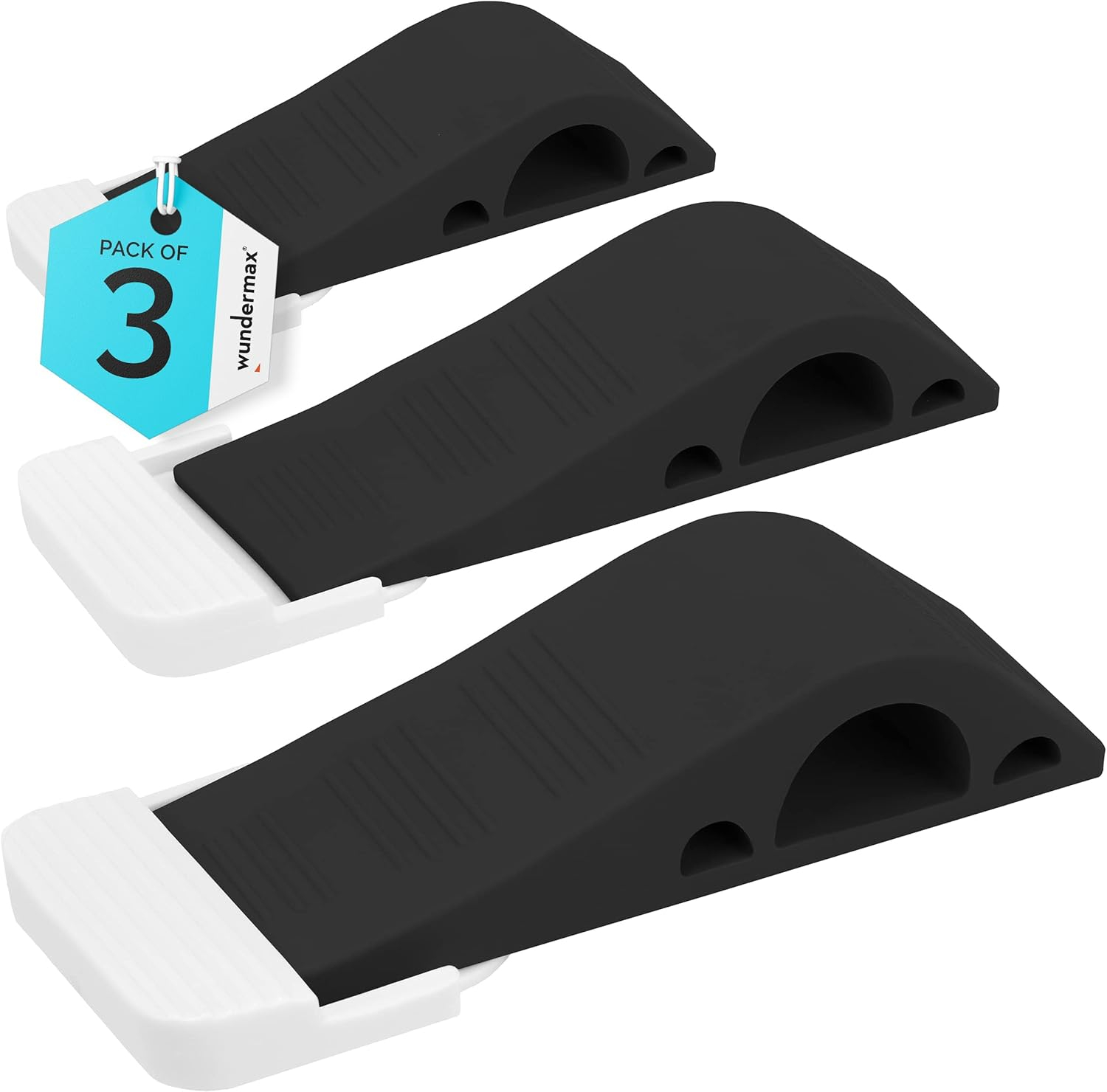 Wundermax Door Stoppers - Pack of 3 Rubber Door Wedge for Carpet, Hardwood, Concrete and Tile - Home Improvement Accessories - Black