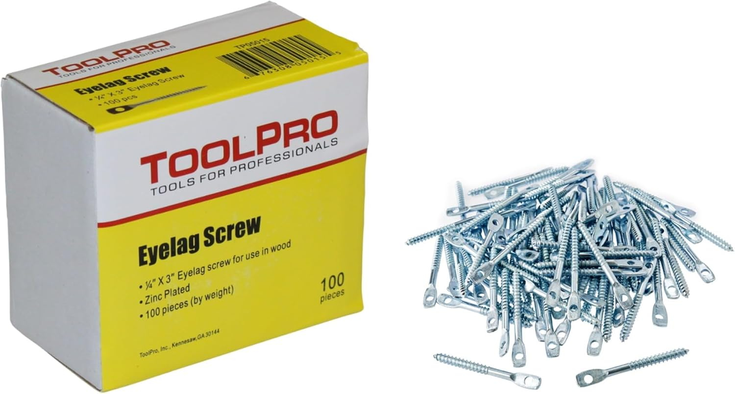 TOOLPRO 05015 Professional Eye Lag Screw, Carbon Steel, Zinc, 100 Pack