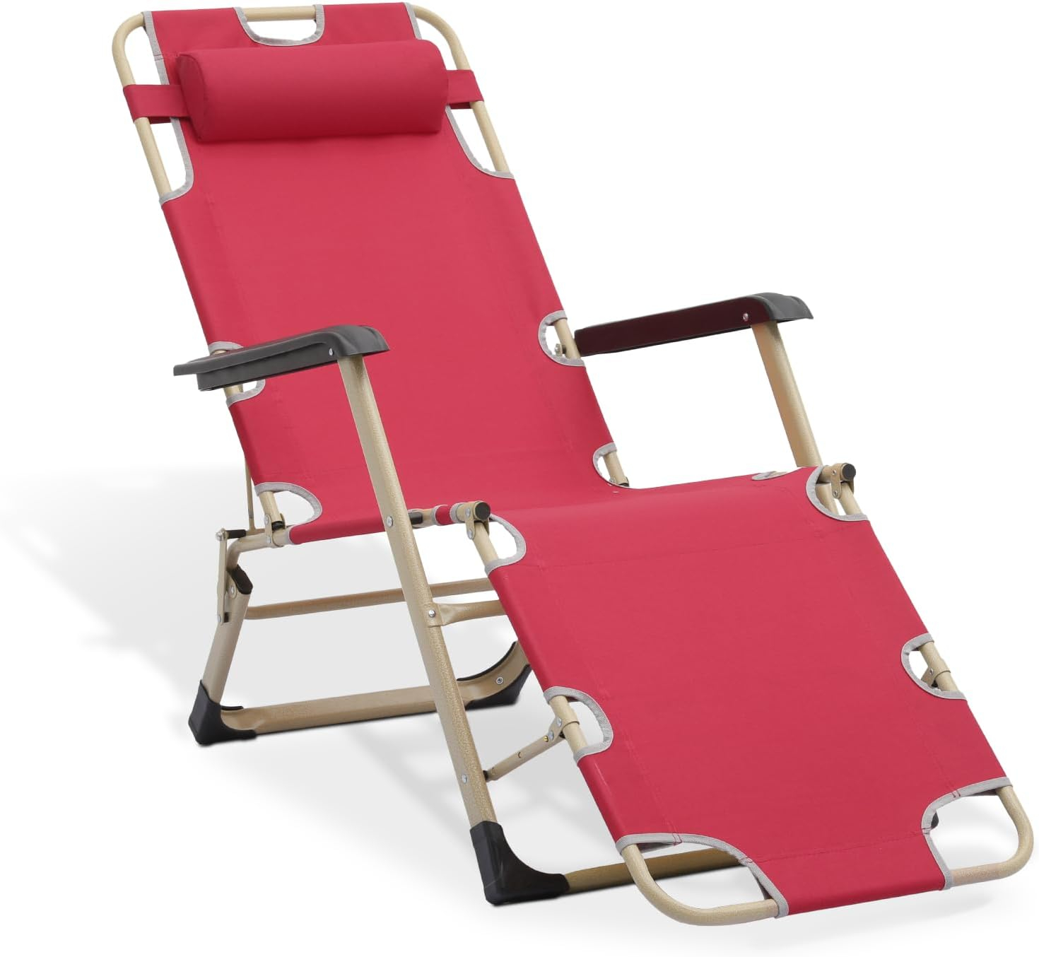 MoNiBloom Lounge Chair with Adjustable Headrest, Outdoor Foldable Recliner, Folding Reclining Lounger for Adults, Support 330lbs, Maroon