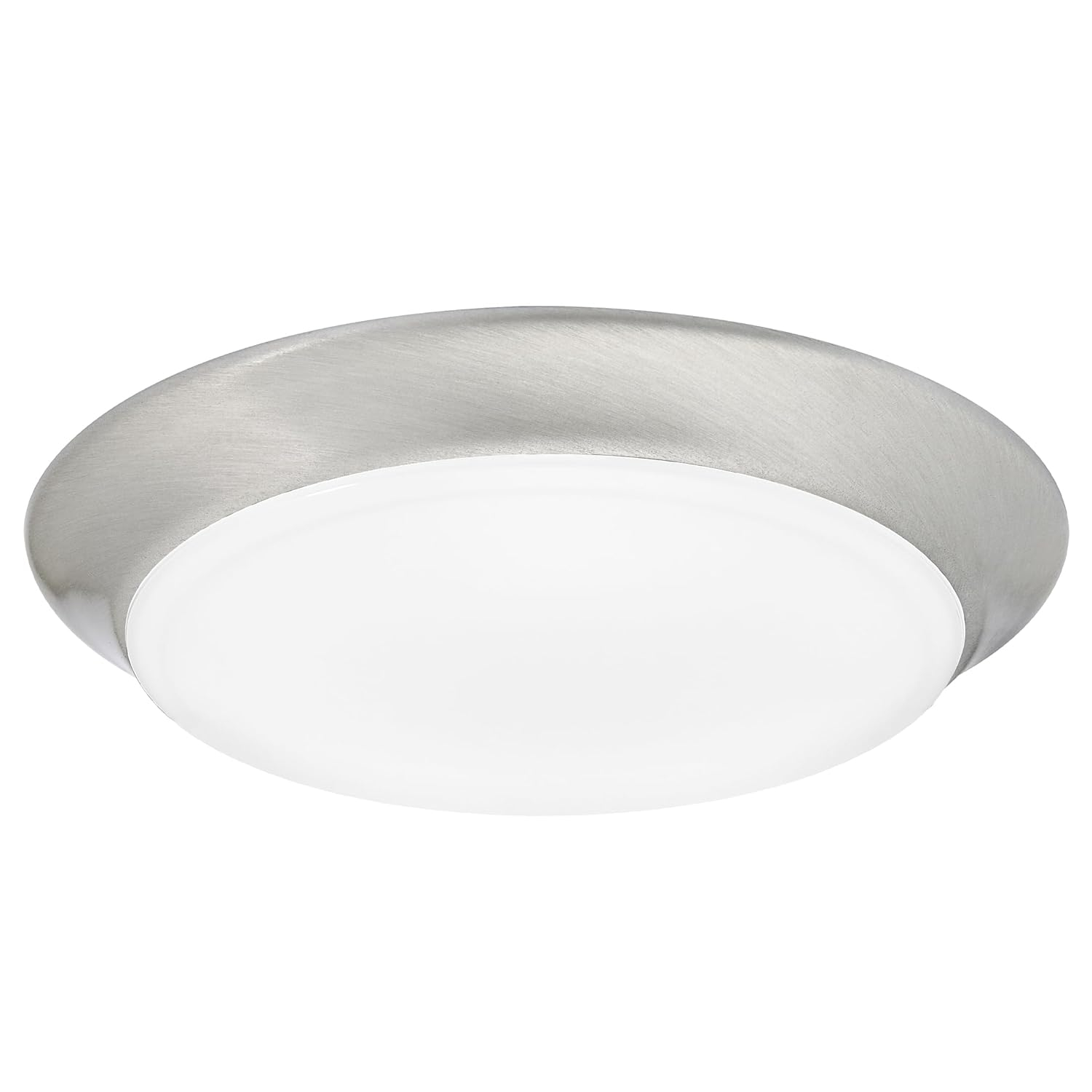 Maxxima 7 in. Satin Nickel Slim Round LED Flush Mount Ceiling Light Fixture, LED Disk Light 900 Lumens, Warm White 3000K Dimmable Dome Closet Light, Suitable for Pantry, Mudroom, Foyer and Hallway