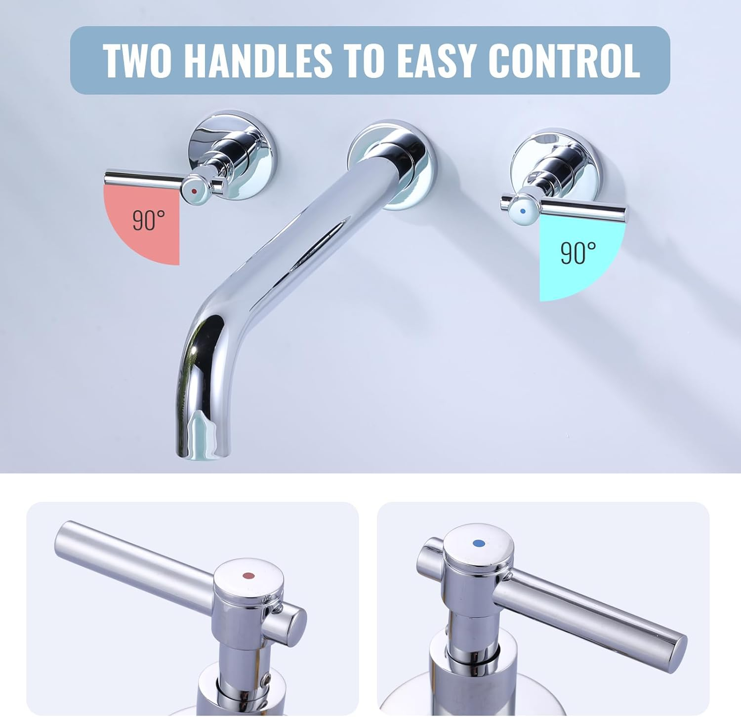Tub Filler Faucet,High Flow Wall Mounted Bathtub Faucet,Solid Brass Bathroom Tub Faucet Two Handles Bathtub Spout Faucets 12" Long Spout,Chrome
