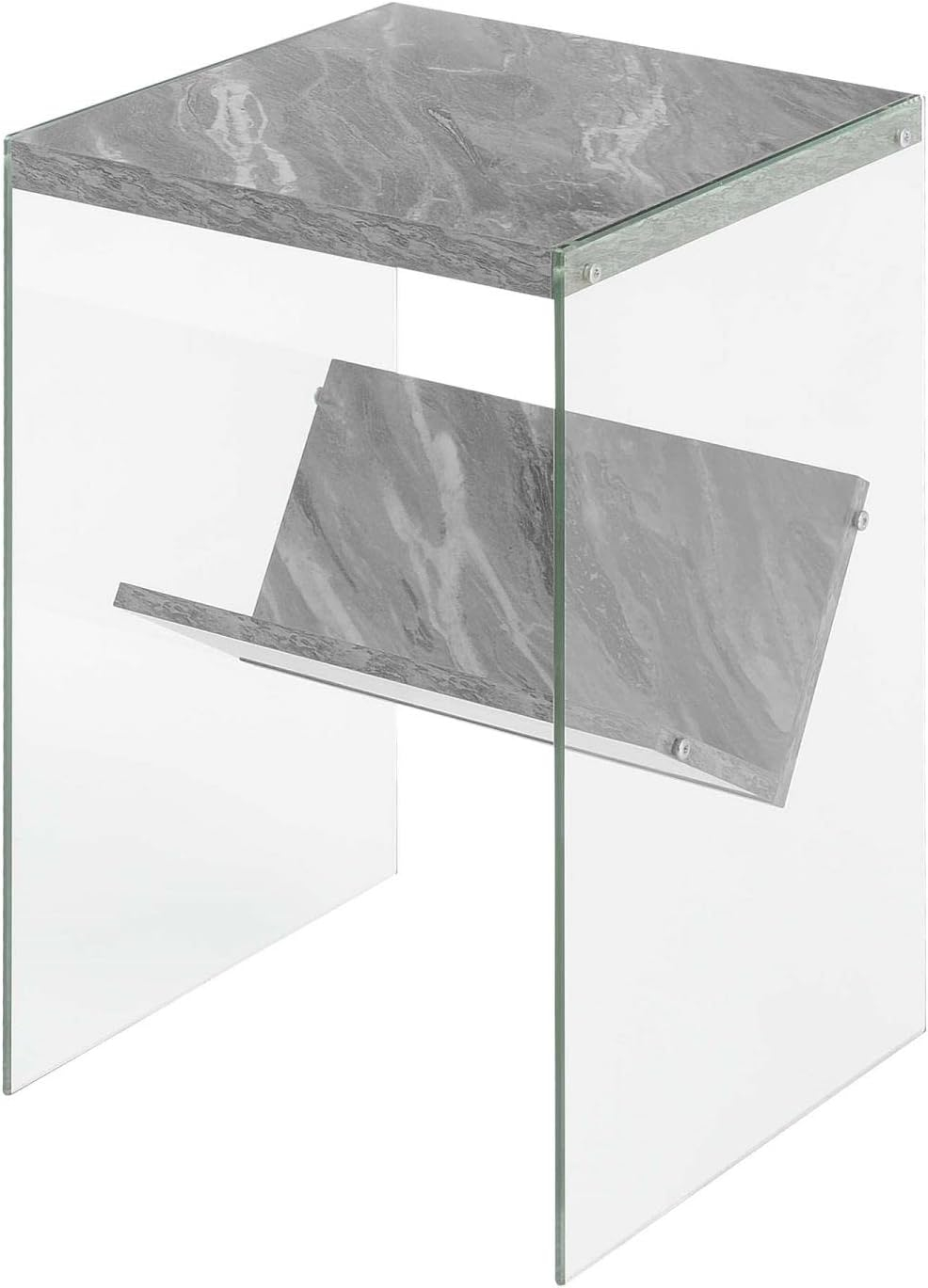 Convenience Concepts SoHo Glass End Table with Shelf, Gray Faux Marble/Glass