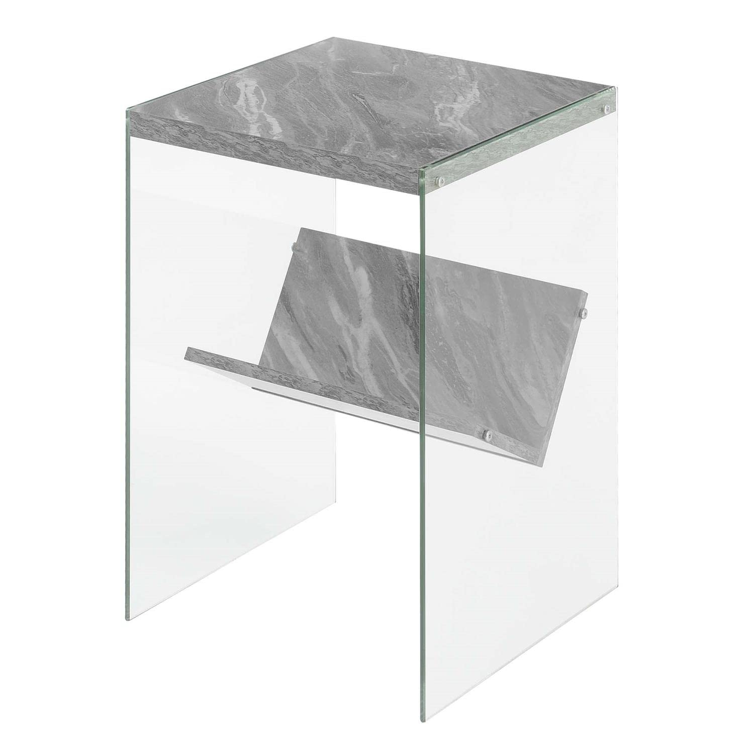 Convenience Concepts SoHo Glass End Table with Shelf, Gray Faux Marble/Glass
