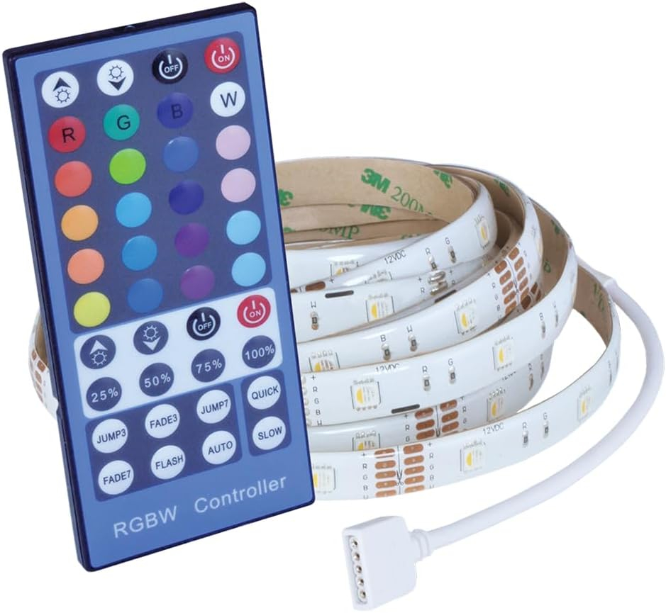 Good Earth Lighting RGB + Warm White LED 6ft Plug-in Tape Light with Multi-Function IR Remote, Flexible, Cuttable and Rejoinable, Remote Dimming, White