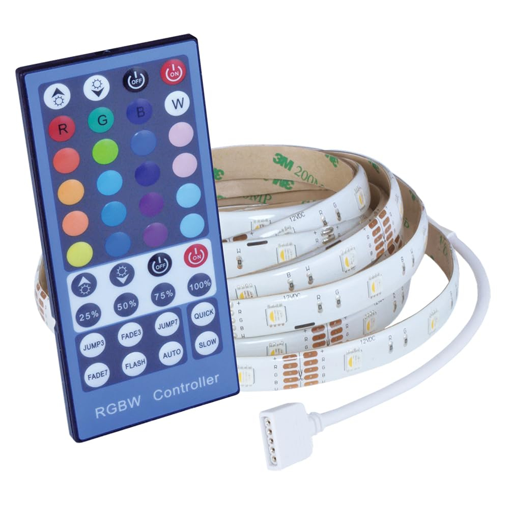 Good Earth Lighting RGB + Warm White LED 6ft Plug-in Tape Light with Multi-Function IR Remote, Flexible, Cuttable and Rejoinable, Remote Dimming, White
