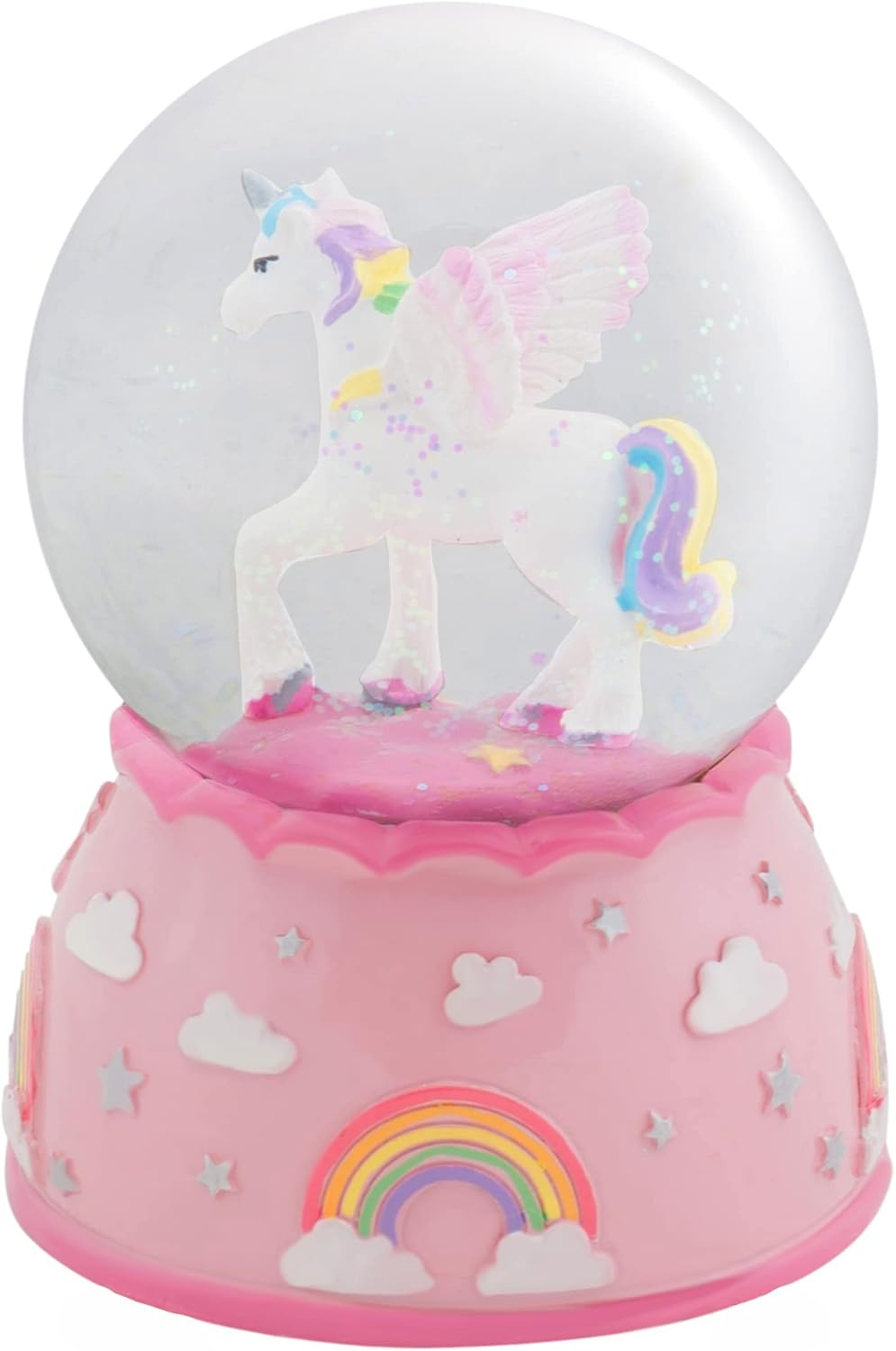 Pink Resin Unicorn and Rainbow Musical Snow Globe