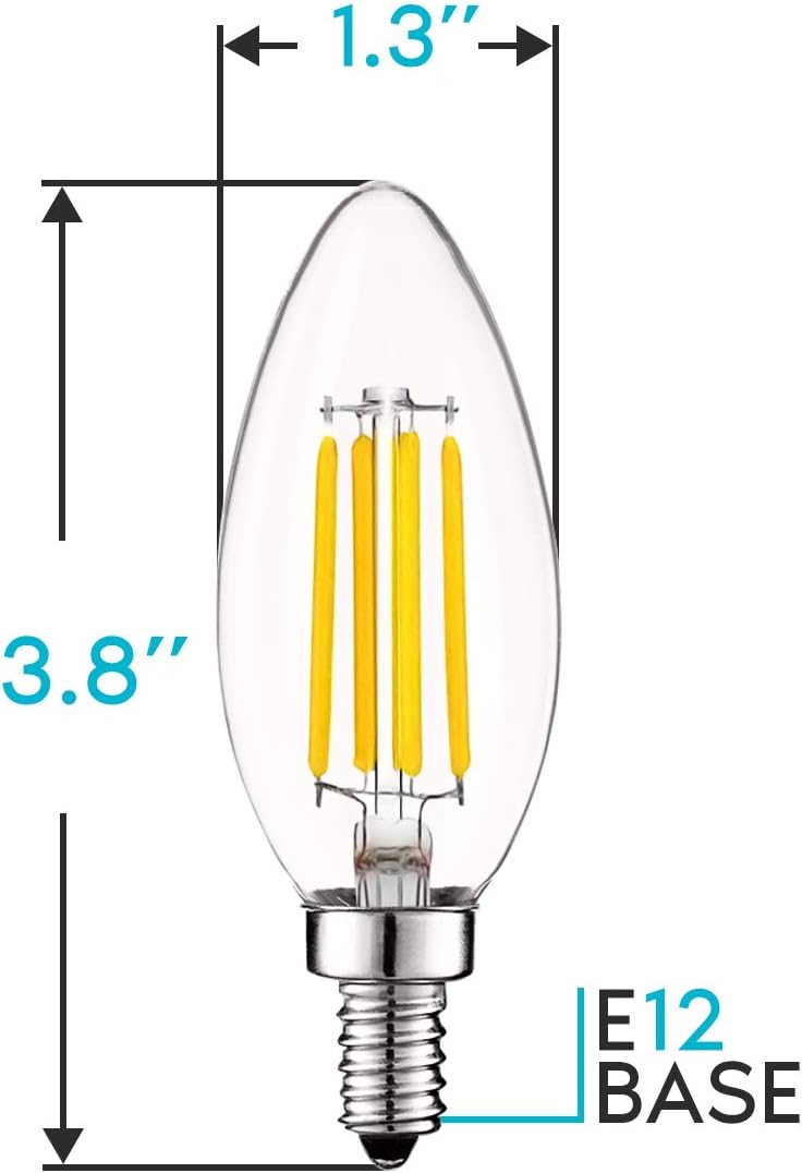 Luxrite 5W E12 Vintage Candelabra LED Dimmable Light Bulbs, 60W Equivalent 4000K Cool White, 550 Lumens, Blunt Tip, 24-Pack