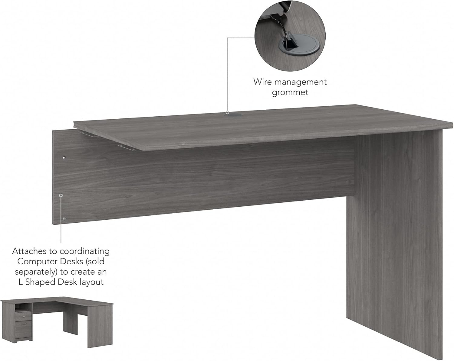Bush Furniture Cabot 42W Shell Desk Return in Modern Gray