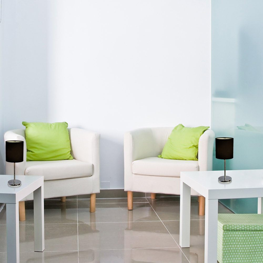 Simple Designs 11.81" 2-Pack Basic Chrome Mini Table Lamp Set with Fabric Shades, Black