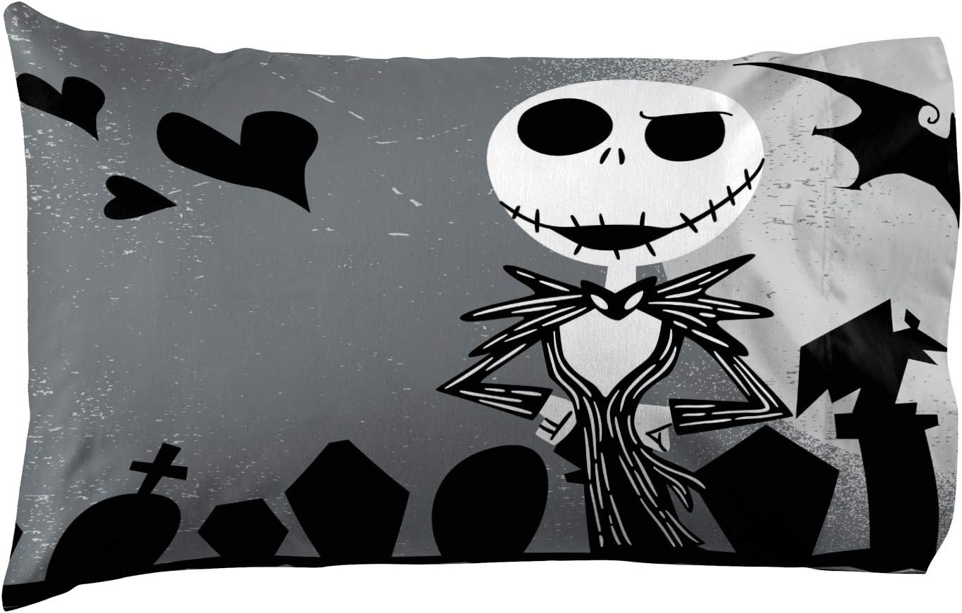 Disney Nightmare Before Christmas Grave Yard 1 Pack Reversible Pillowcase Featuring Jack Skellington and Sally