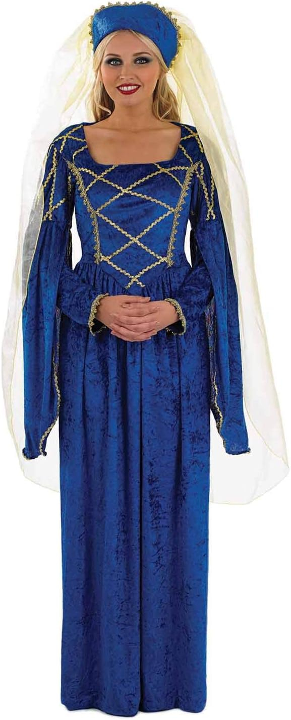 Fun Shack Womens Tudor Queen Costume Ladies Medieval Princess Lady Fancy Dress Halloween Blue L