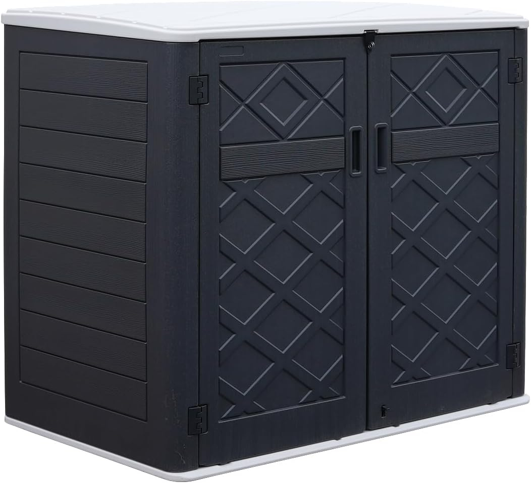 Large Brown Resin Outdoor Storage Shed with Shelving