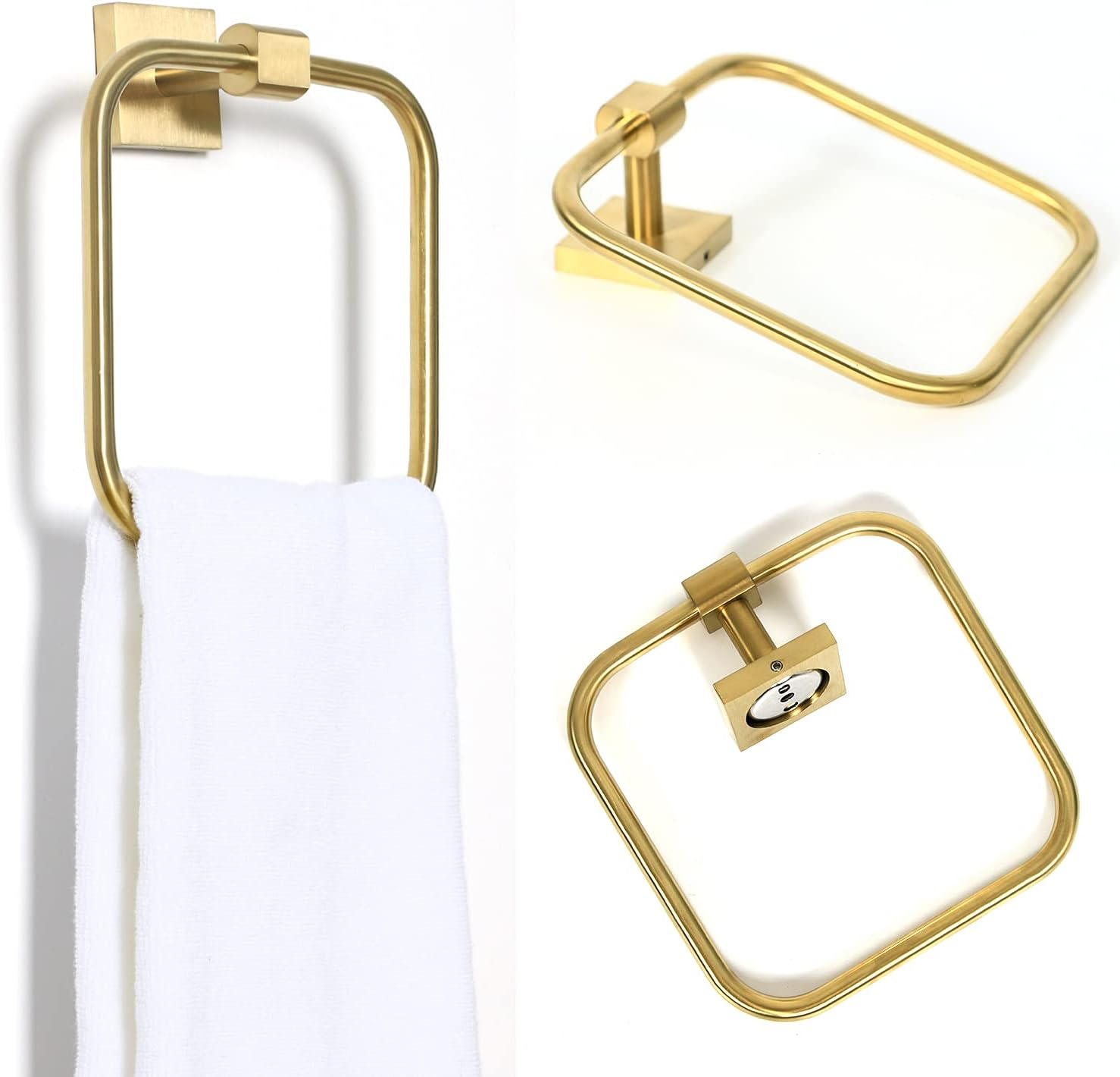 HouseAid Square Hand Towel Ring for Bathroom Stainless Steel Towel Holder Modern Hand Towel Hanger Wall Mounted Brushed Gold