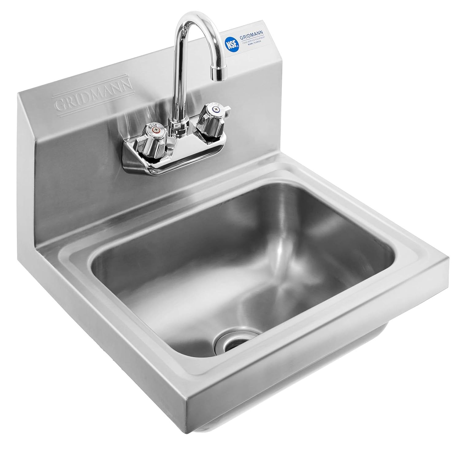 GRIDMANN Commercial NSF Stainless Steel Hand Washing Sink w/ Faucet, Wall Mount