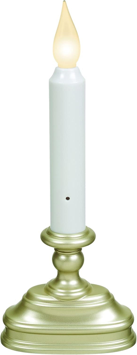 Battery Operated LED Flameless Window Candle Pewter/Silver Finish with Dusk to Dawn Sensor and White Flame