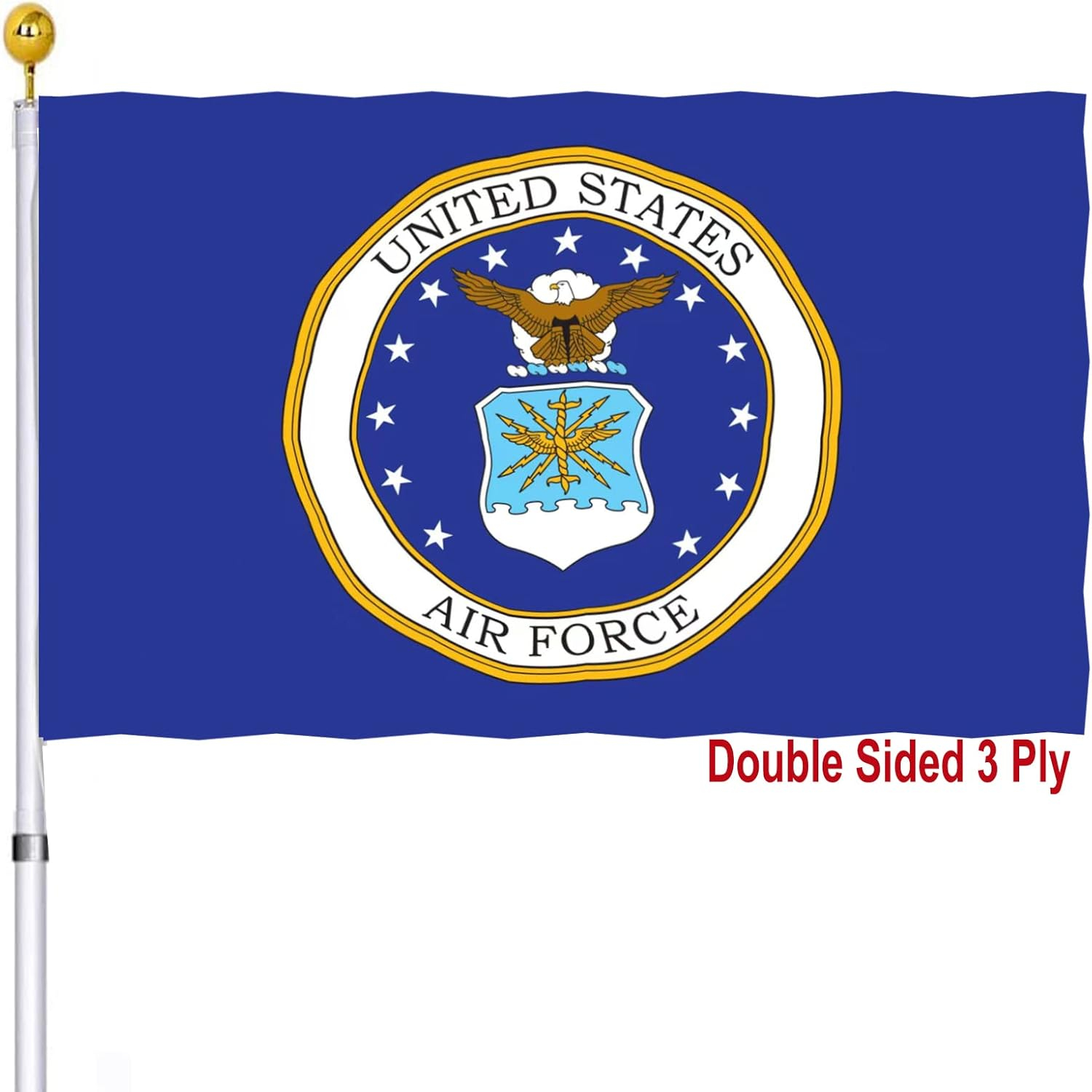 DANF Military Flag for US Air Force USAF Double Sided 3 Ply 3x5 Outdoor Banner, Heavy Duty Double Stitched Vivid Color Decoration with Brass Grommets