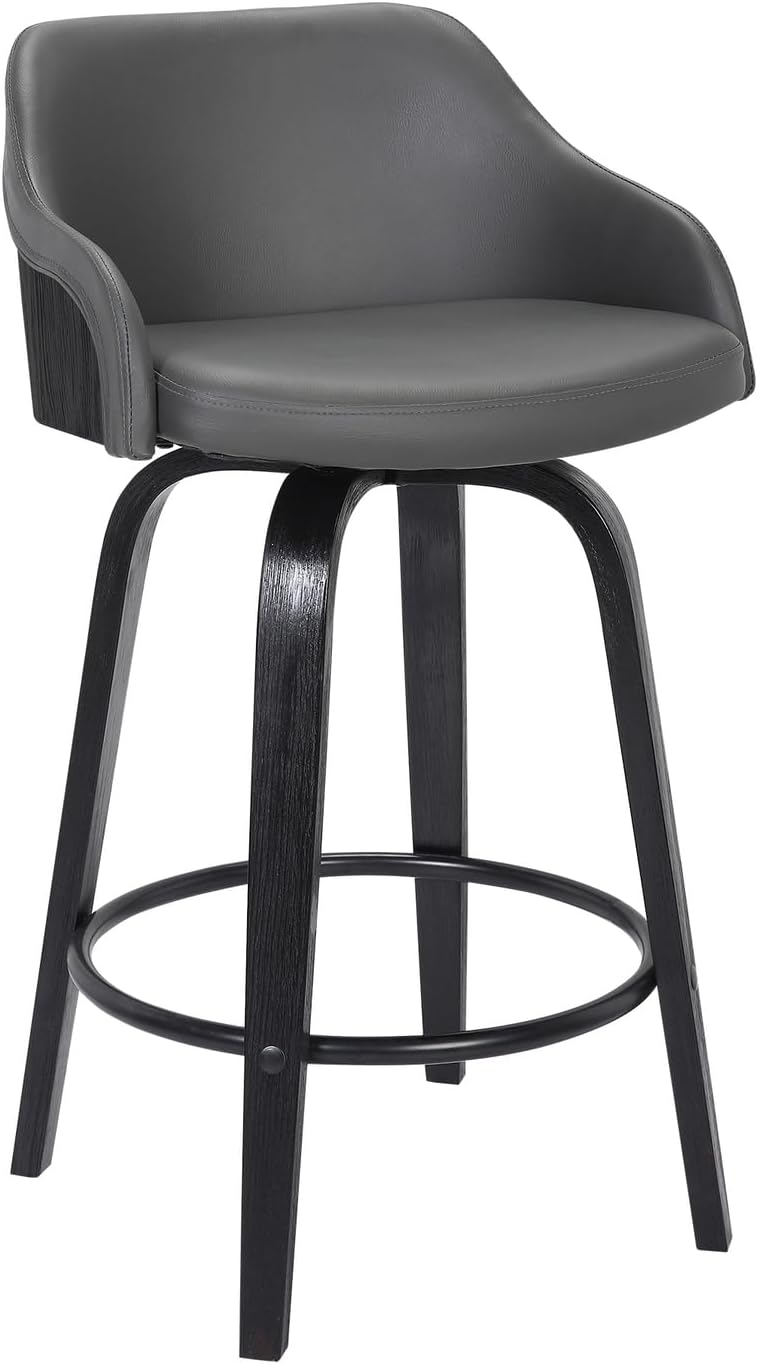 Mid Century Modern Swivel Chair in Black Leather and Gray Metal