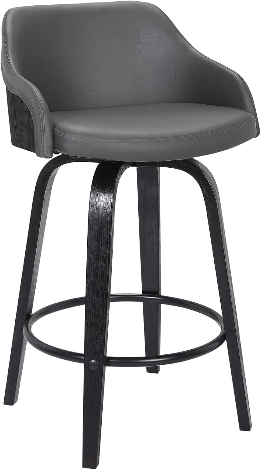 Mid Century Modern Swivel Chair in Black Leather and Gray Metal