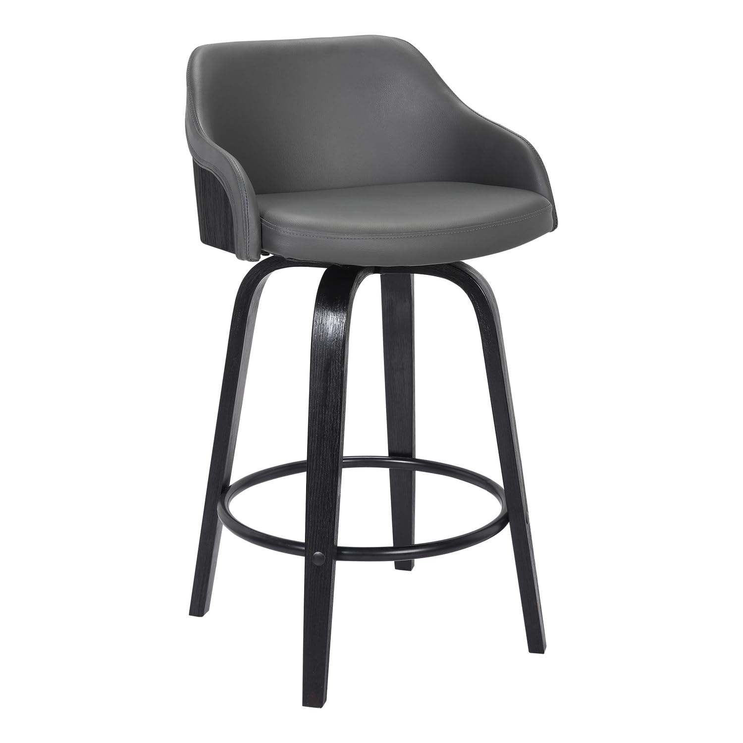 Mid Century Modern Swivel Chair in Black Leather and Gray Metal