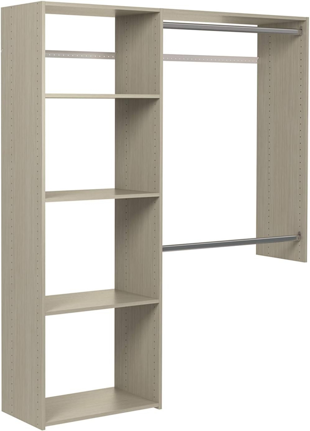 Weathered Grey Medium Wood Closet System with Satin Nickel Hardware