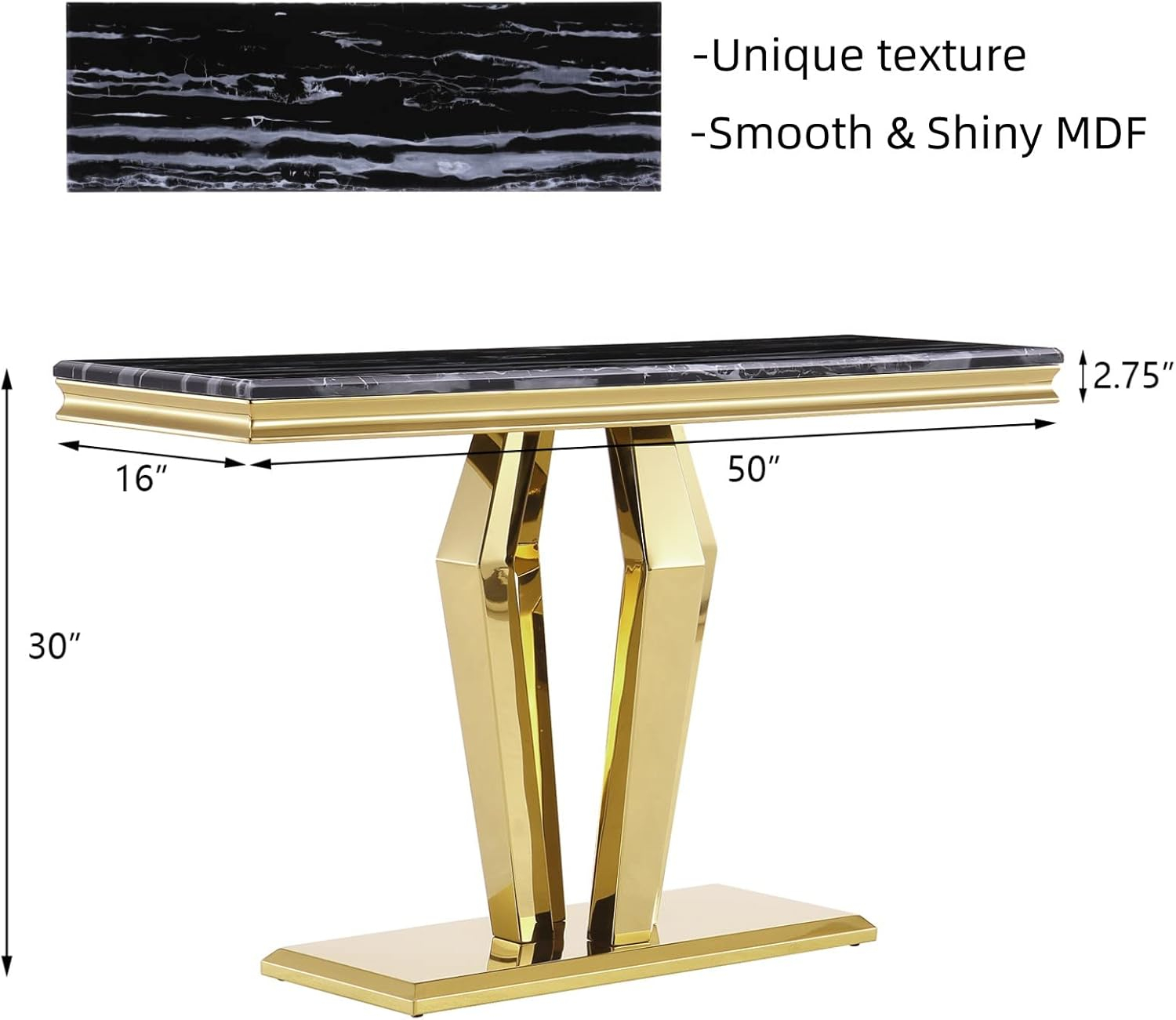 Unbranded Luxury Rectangular Sofa Console Table Modern Living Room Entryway Table with Mirrored Gold Geometric Base Gold
