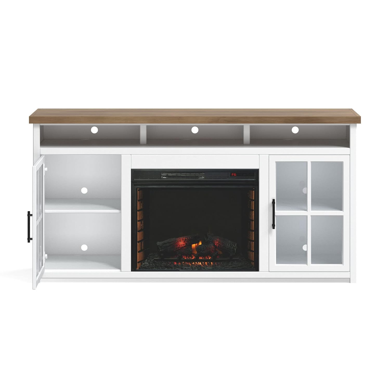 Hampton 74" White Wood TV Stand with Fireplace