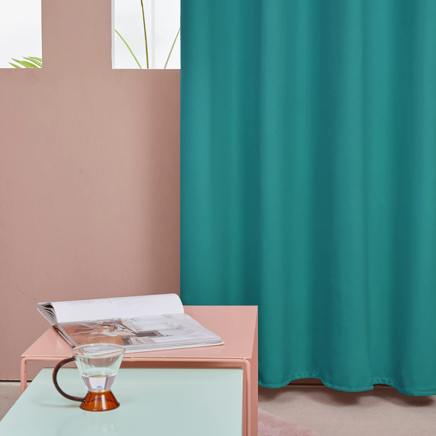 Deconovo Turquoise Curtains 45 Inch Length, Blackout Kitchen Curtains, Light Blocking Drapes for Small Window (Turquoise, 52Wx45L Inch, Set of 2)