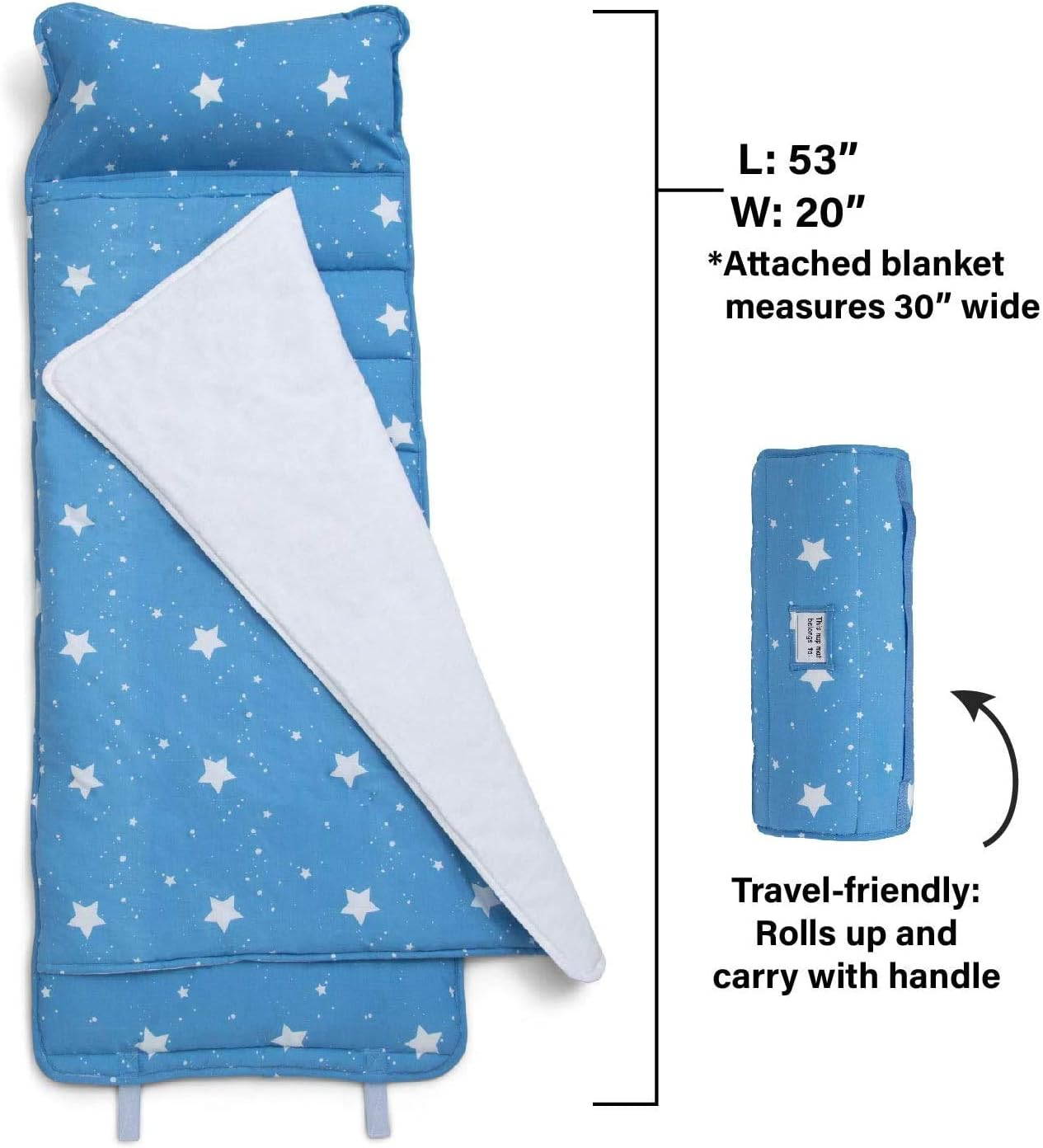 Delta Children Nap Mat with Included Pillow and Blanket for Toddlers and Kids | Features Carry Handle with Strap Closure | Rollup Design | Ideal for Preschool and Daycare, Deep Space